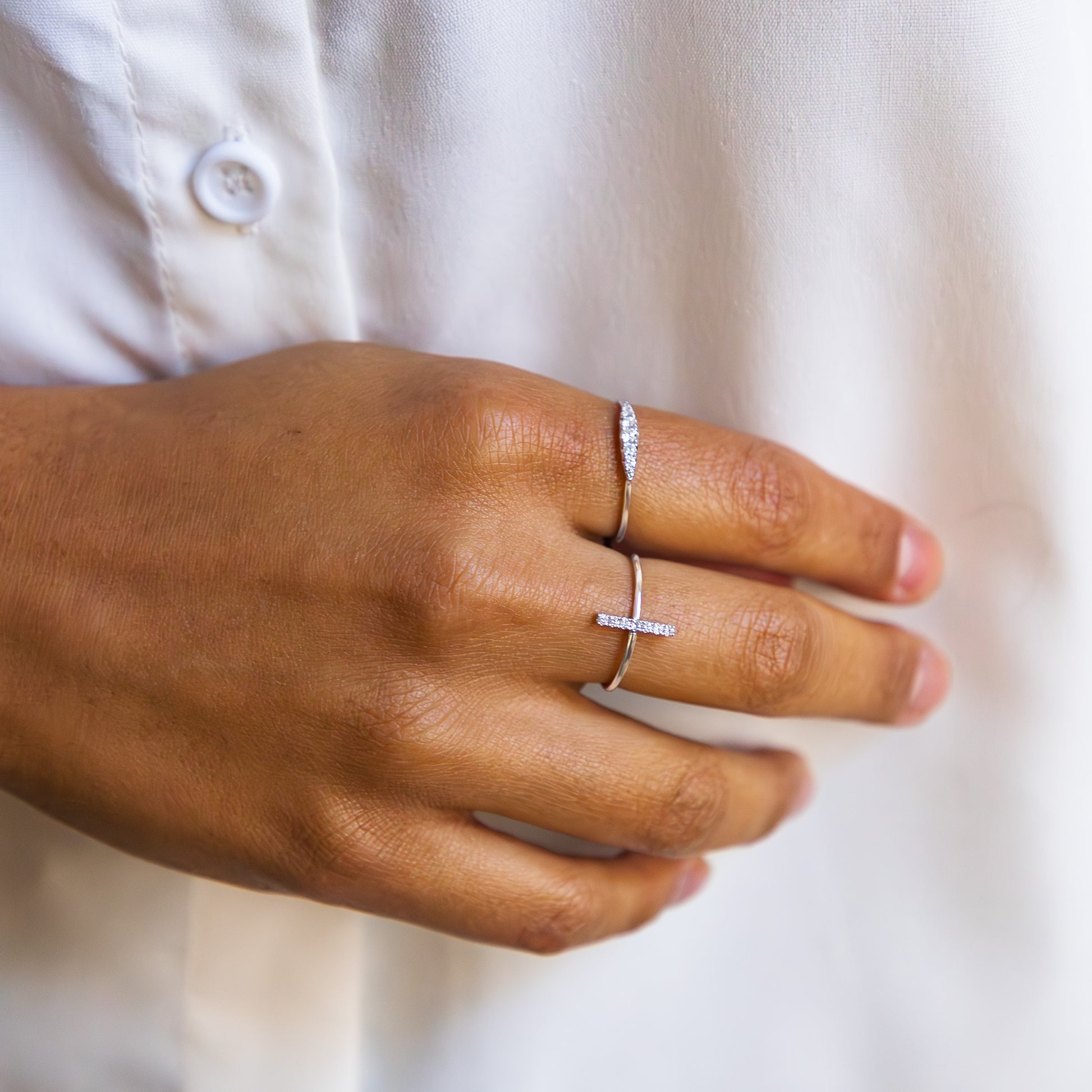 Dainty Diamond Rings in 14kt White Gold from Alexandra Marks Jewelry