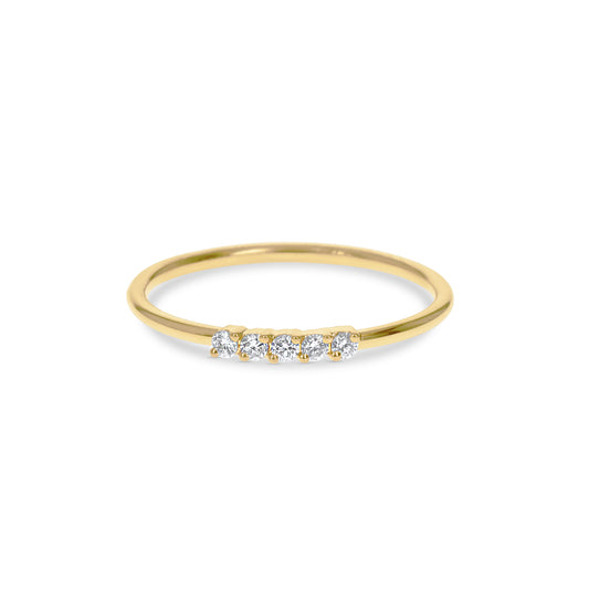 Thin 5 Stone Diamond Stacking Ring in 14kt Yellow Gold