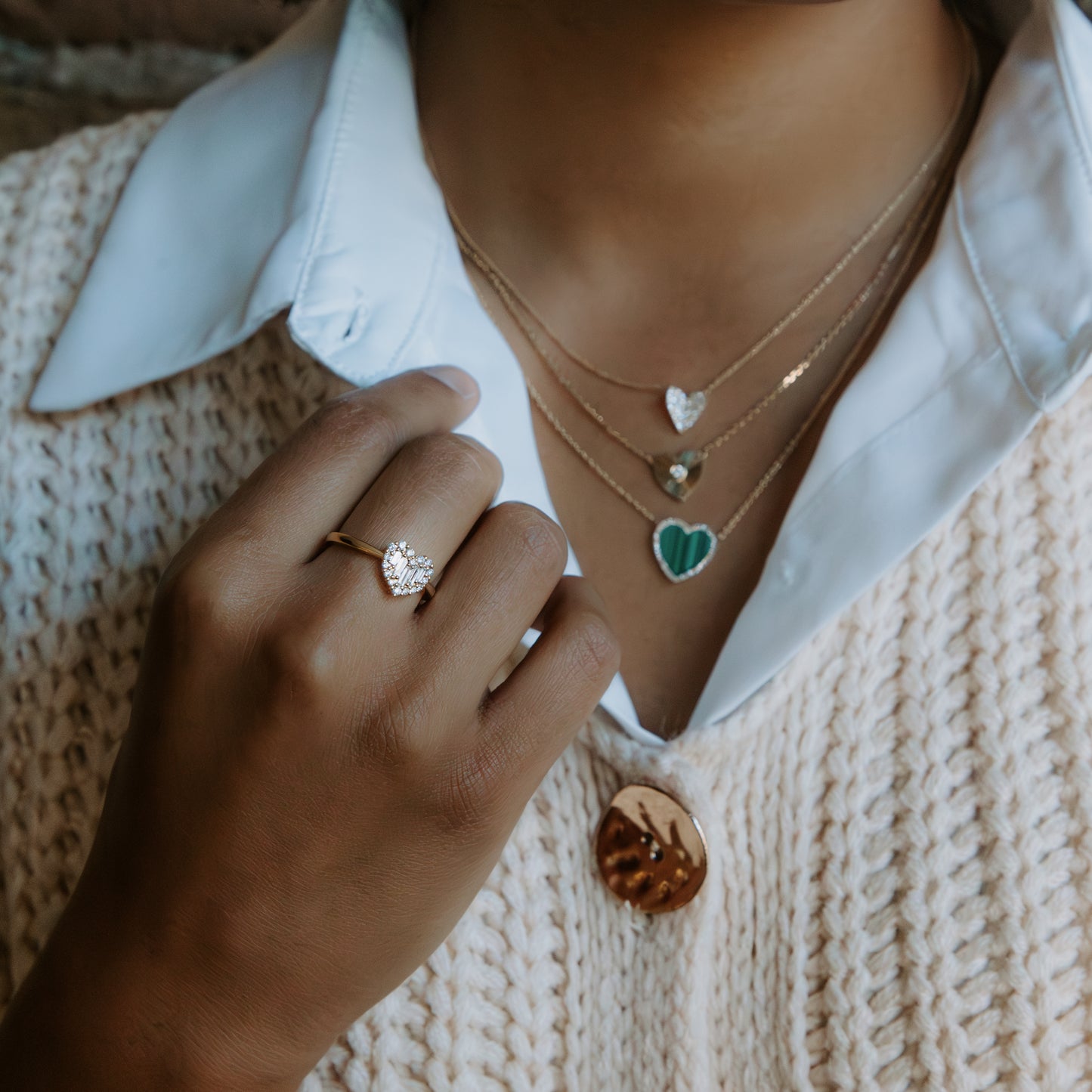 Unique Diamond Heart Ring in Gold