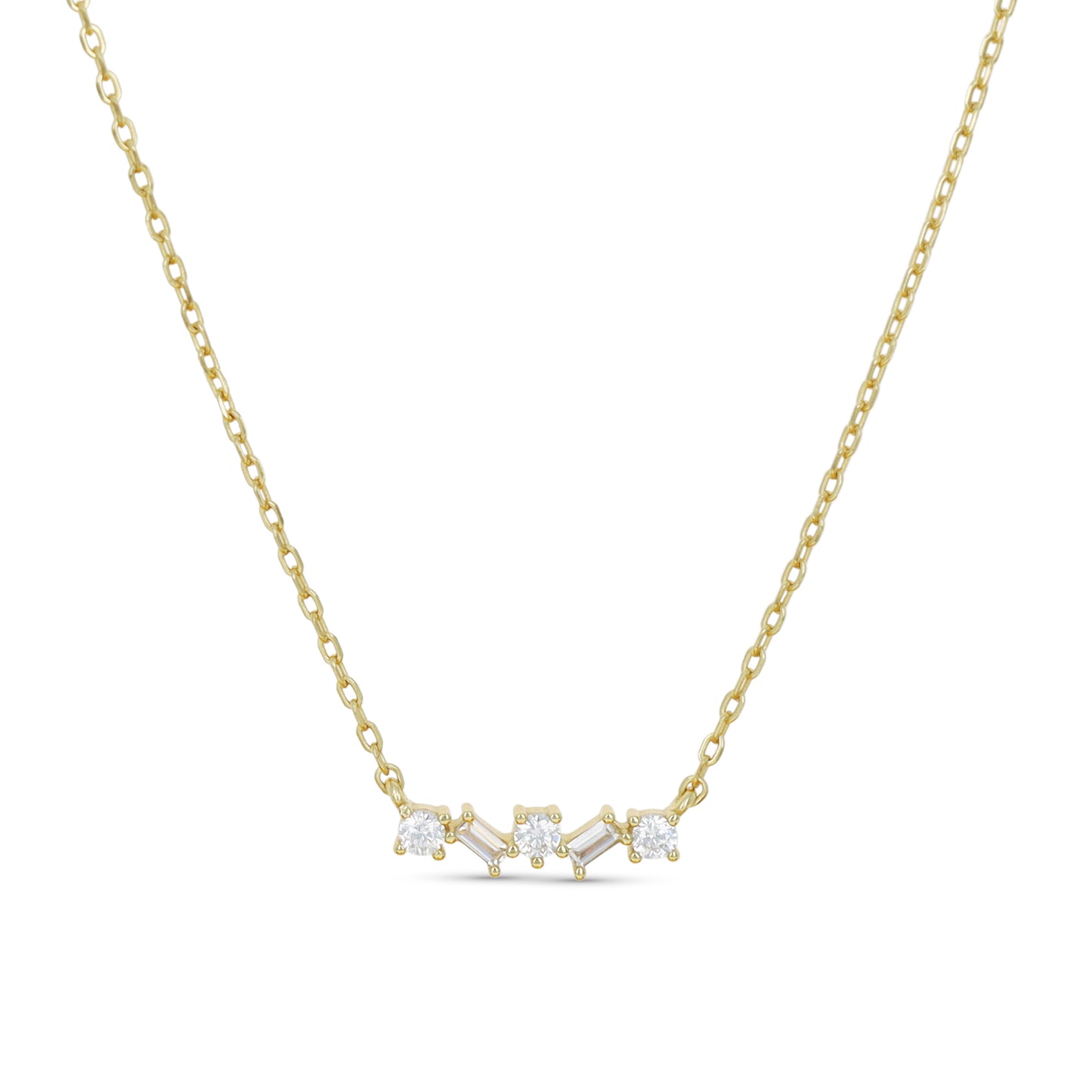 Baguette & Round Mixed CZ Bar Necklace in Gold | Alexandra Marks Jewelry