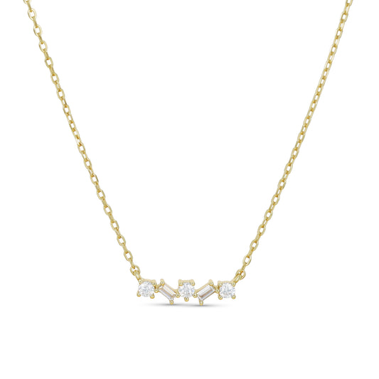 Baguette & Round Mixed CZ Bar Necklace in Gold | Alexandra Marks Jewelry