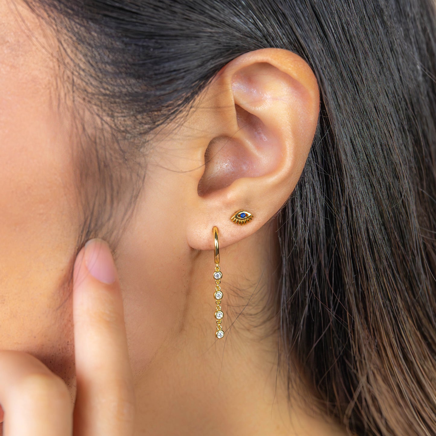 Bezel CZ Hoop Charm Earrings