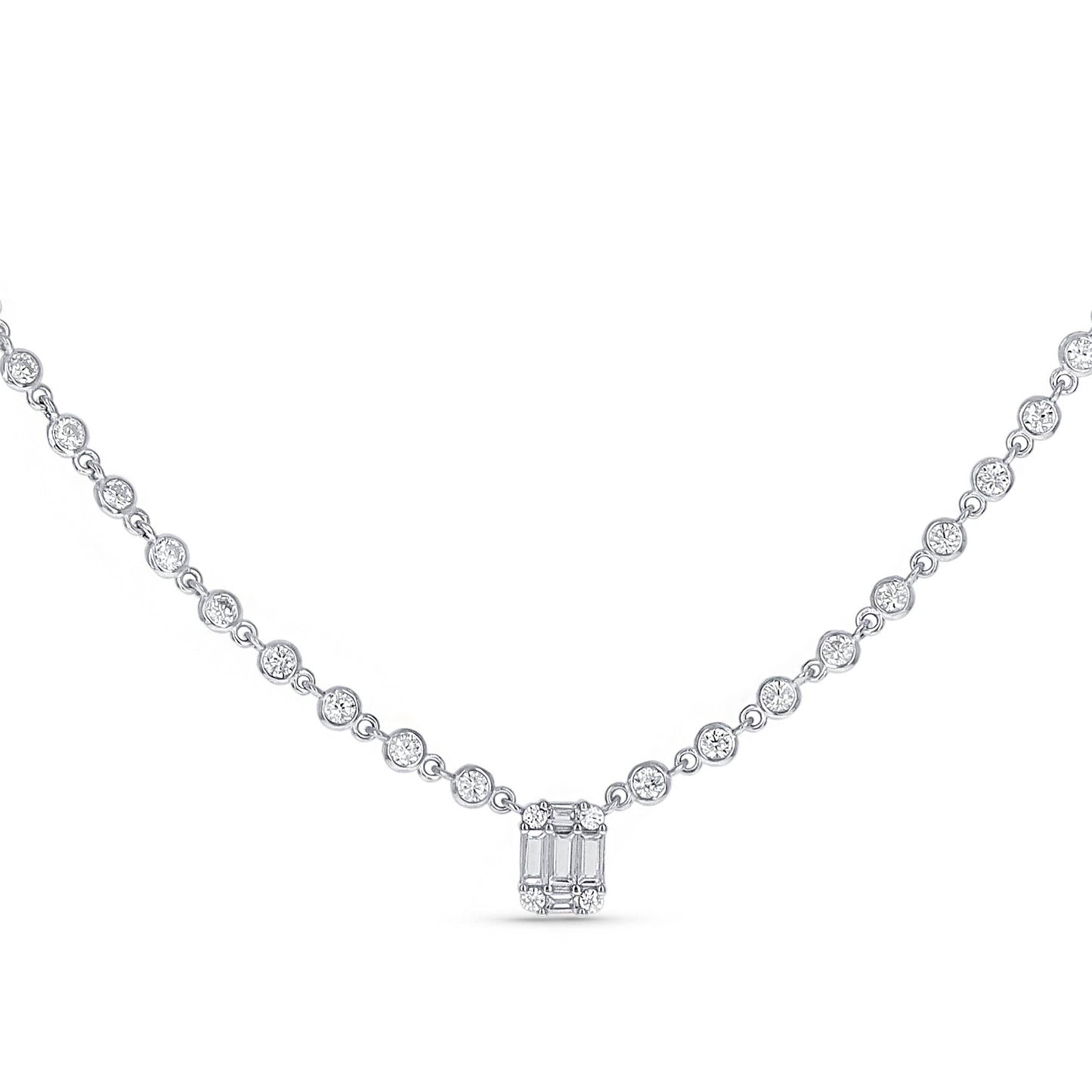 Mixed CZ Stone Silver Tennis Necklace