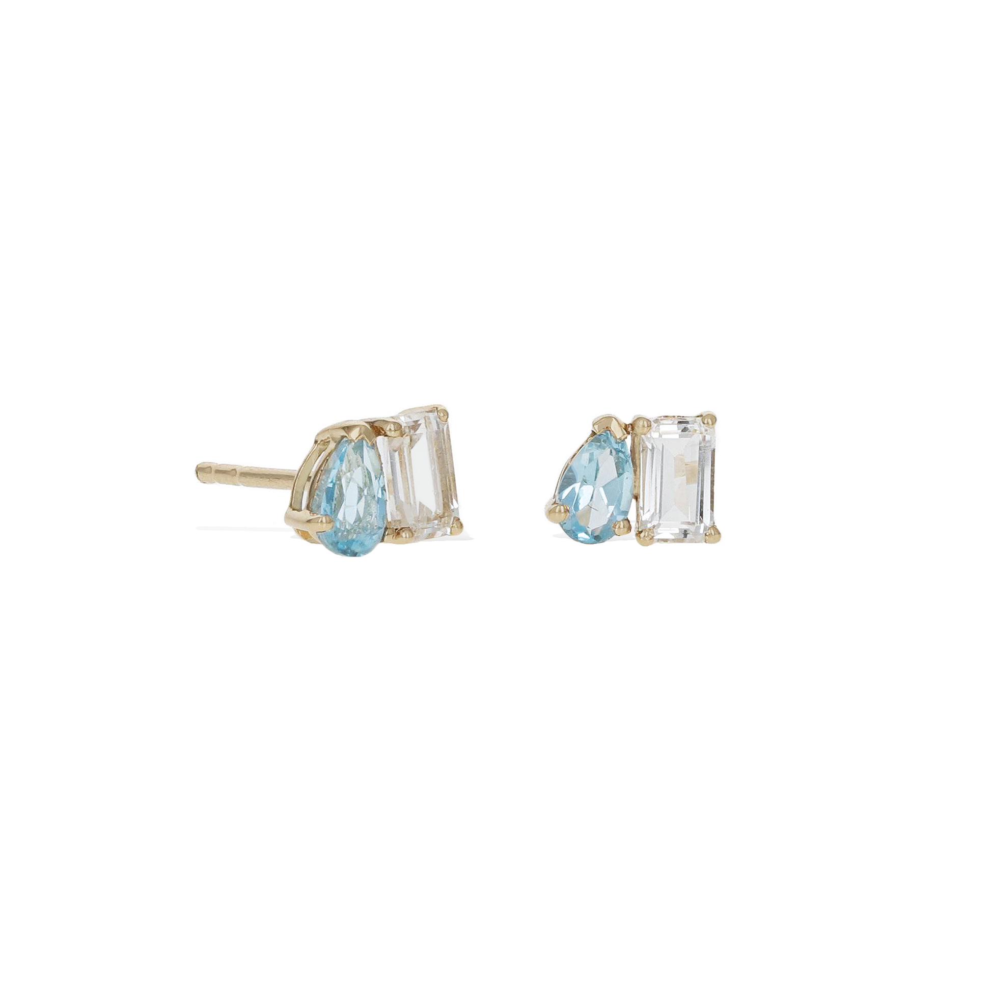 Blue & White Topaz gemstone earrings in 14k gold