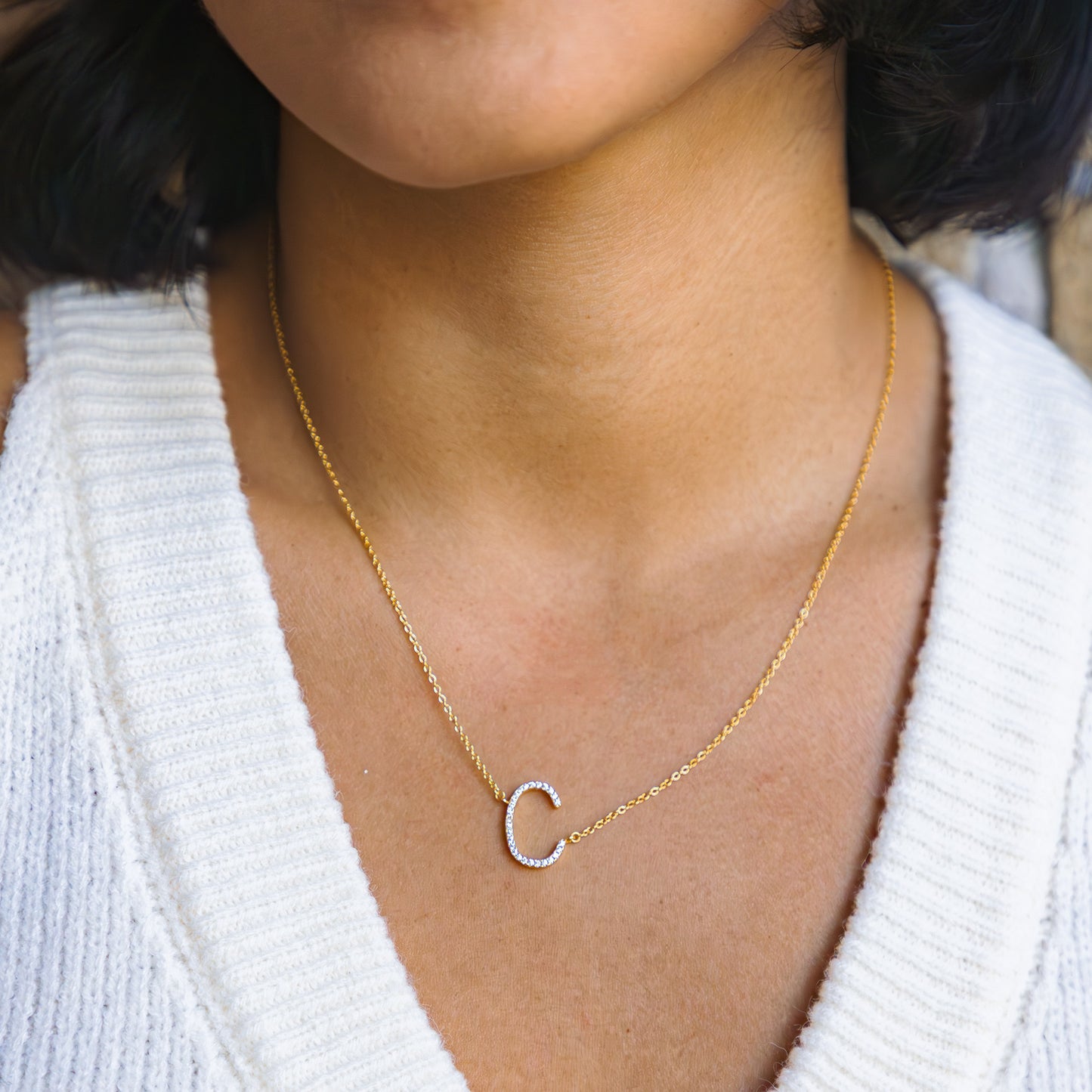 Letter C Gold CZ Initial Necklace | Alexandra Marks Jewelry