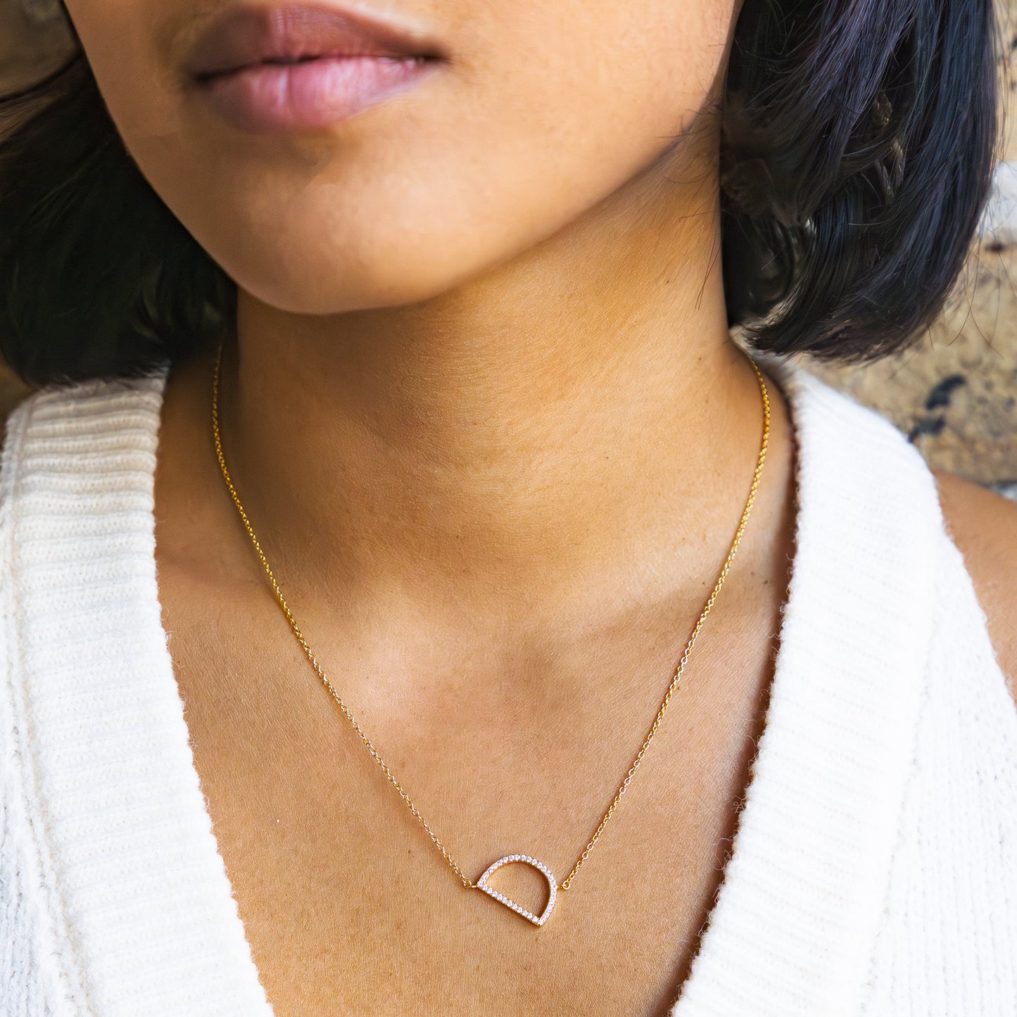 Letter D Initial Necklace in Gold from Alexandra Marks Jewelry.