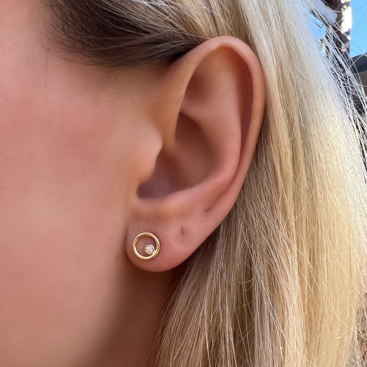 Simple Diamond Open Circle Studs in 14k Gold From Alexandra Marks Jewelry