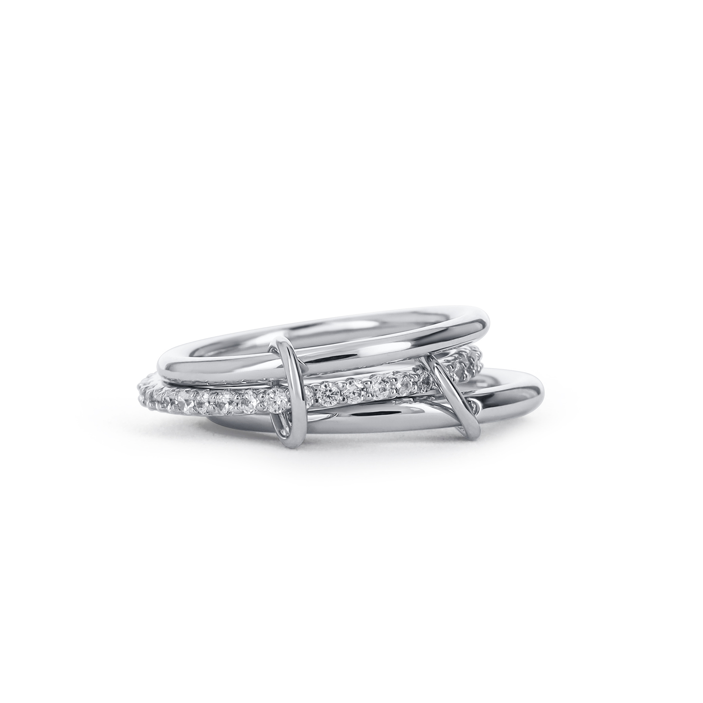 Plain and pave' cubic zirconia connected ring in silver from Alexandra marks Jewelry