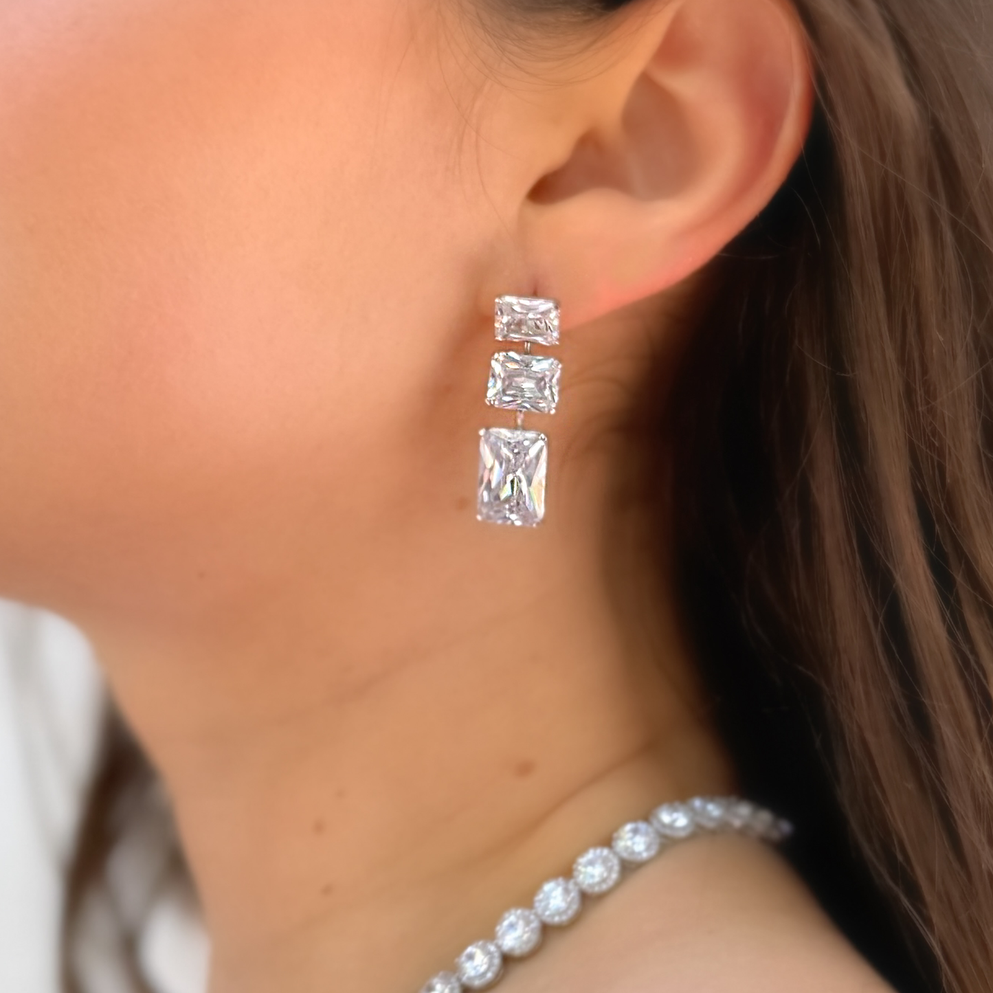 Cushion Cut CZ Drop Earrings in Silver
