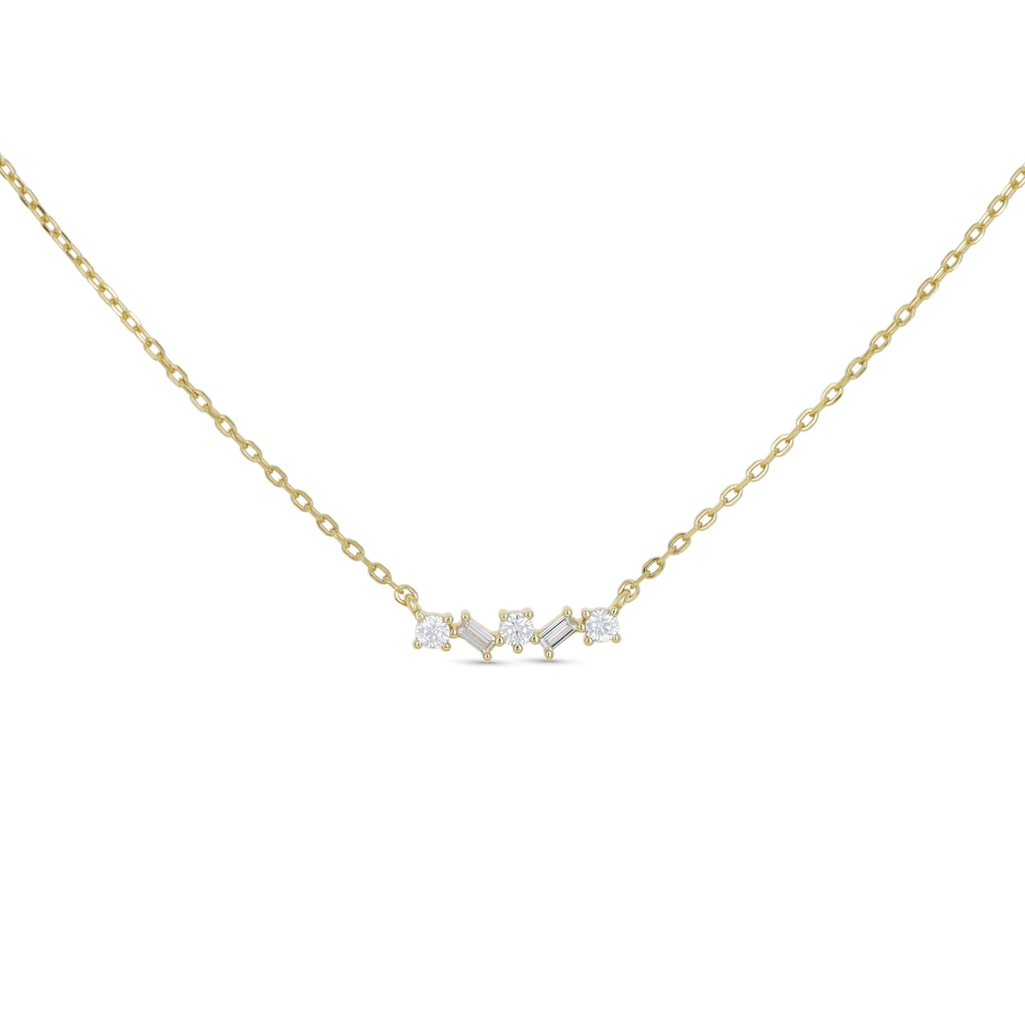 Mixed CZ Stone Dainty Bar Necklace in Gold | Alexandra Marks Jewelry
