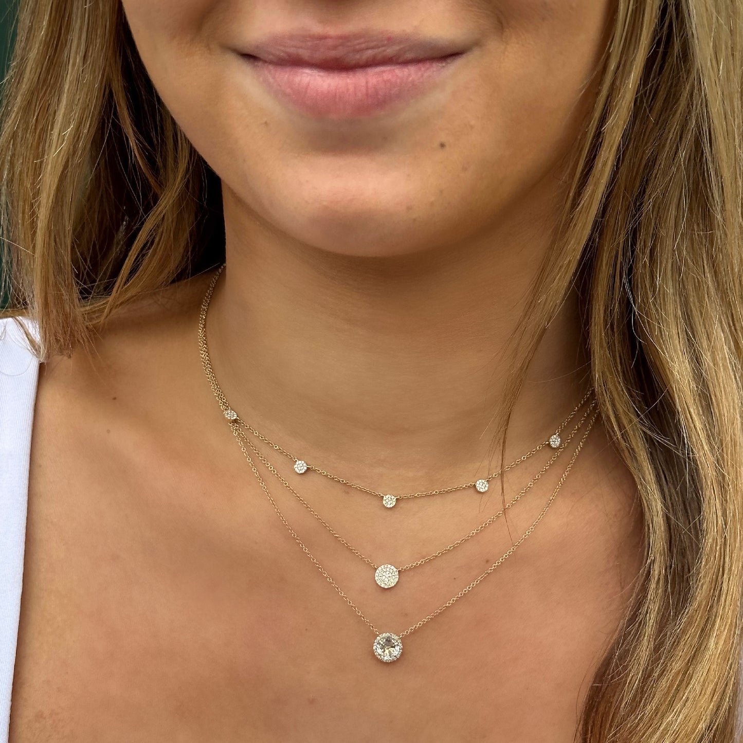 Dainty Diamond and 14k gold disc station necklace from Alexandra Marks Jewelry