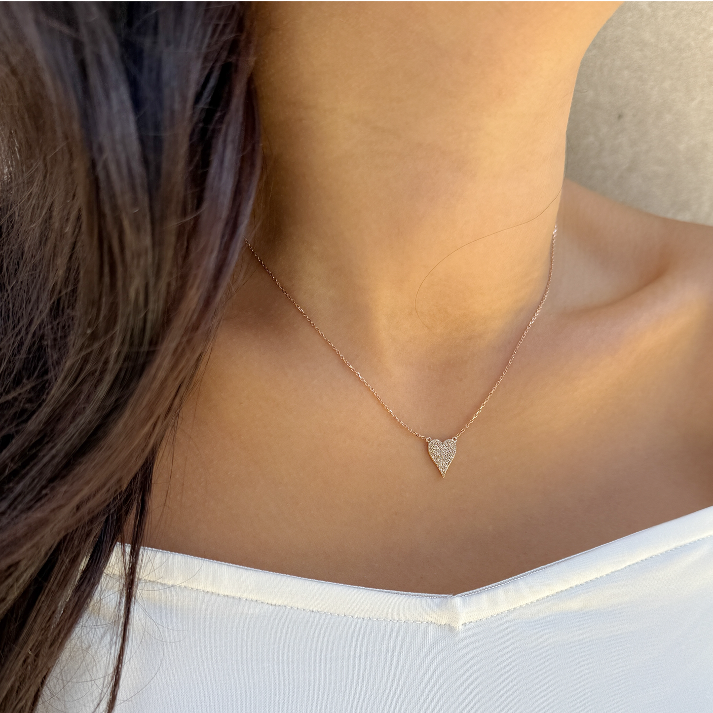 Rose Gold Heart Necklace with Diamonds