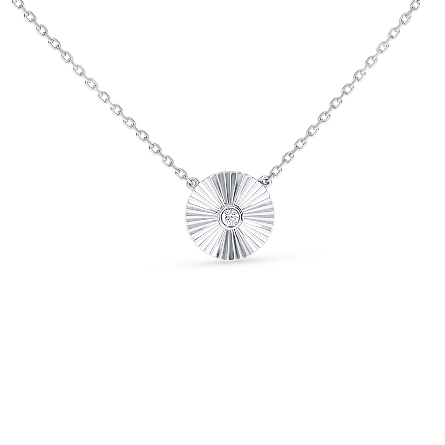 Diamond Cut Circle Necklace in White Gold