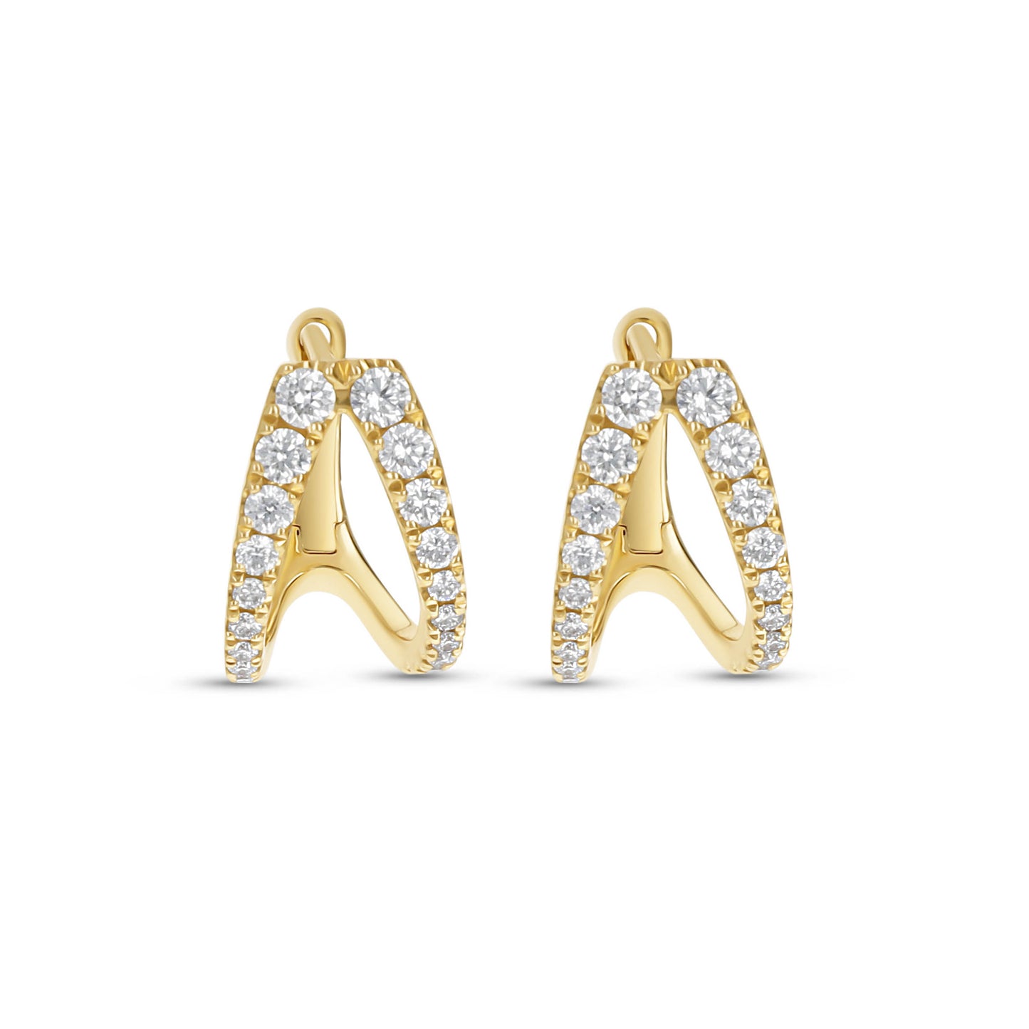 Double Row Diamond Huggie Hoop Earrings In 14kt Yellow Gold