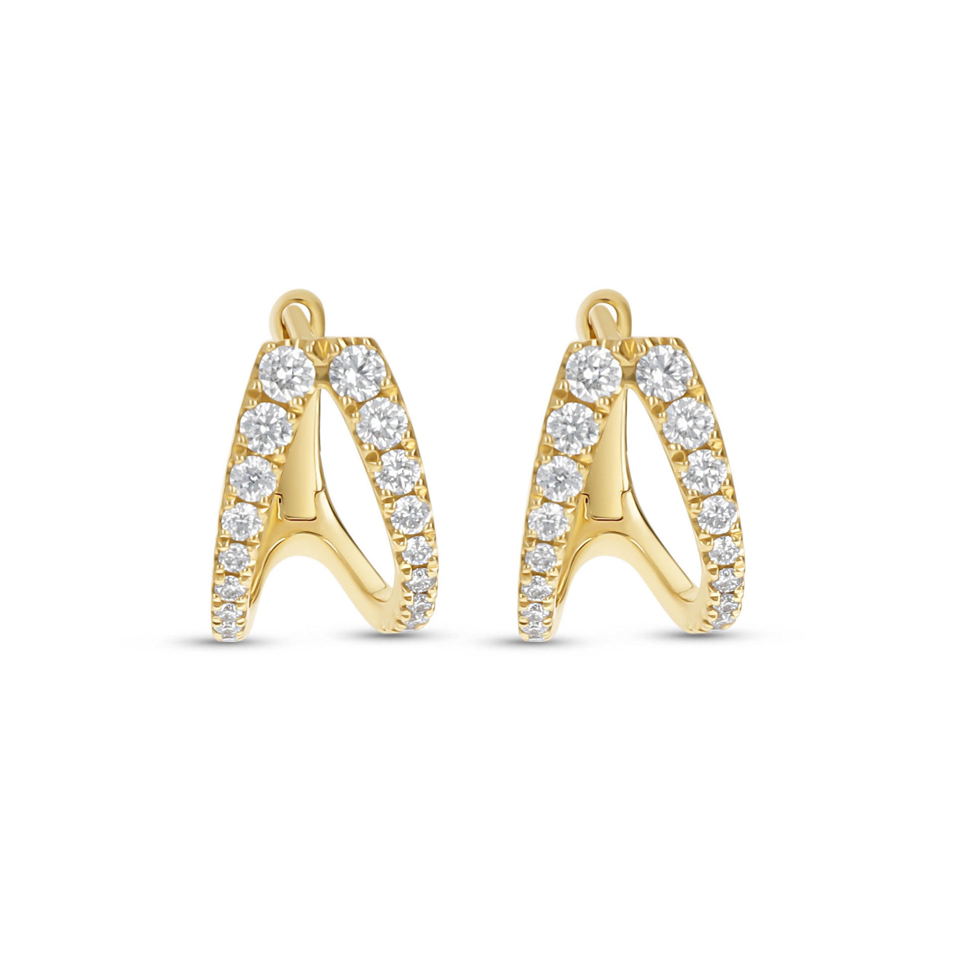 Double Row Diamond Huggie Hoop Earrings In 14kt Yellow Gold