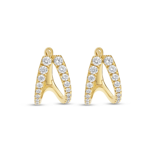 Double Row Diamond Huggie Hoop Earrings In 14kt Yellow Gold