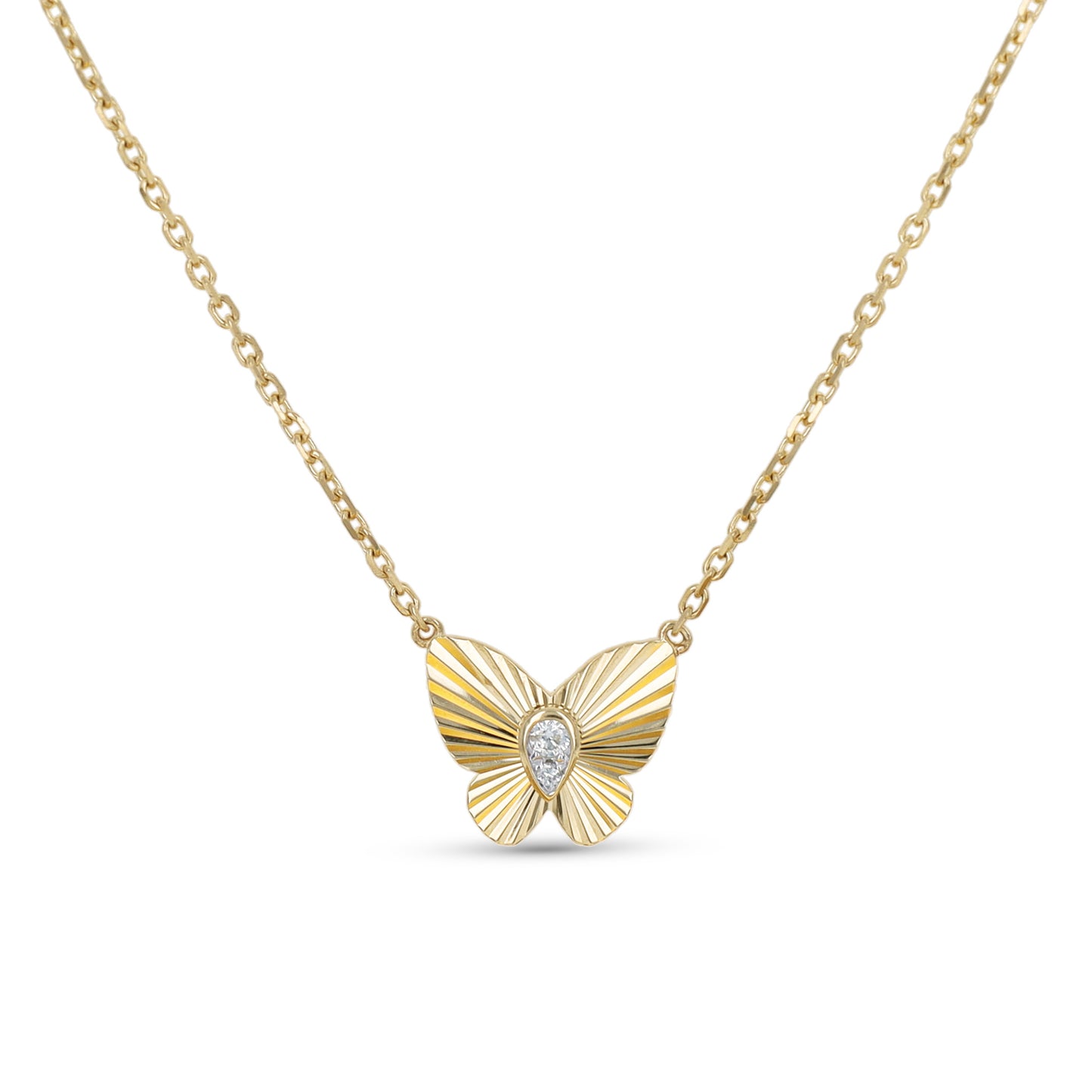 Diamond Cut 14k Gold Butterfly Necklace | Alexandra Marks Jewelry