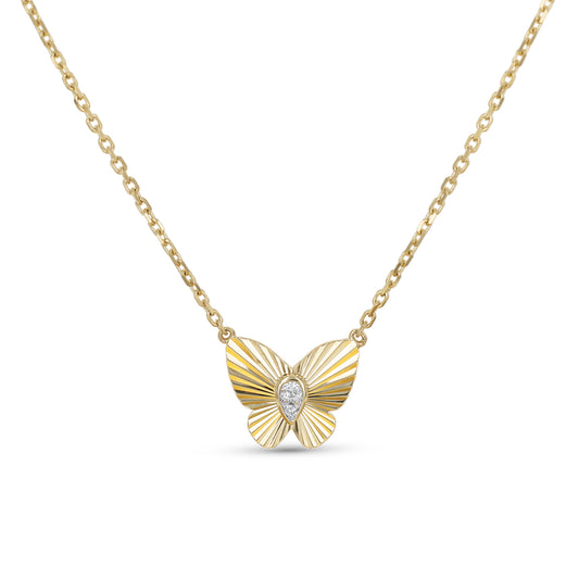 Diamond Cut 14k Gold Butterfly Necklace | Alexandra Marks Jewelry