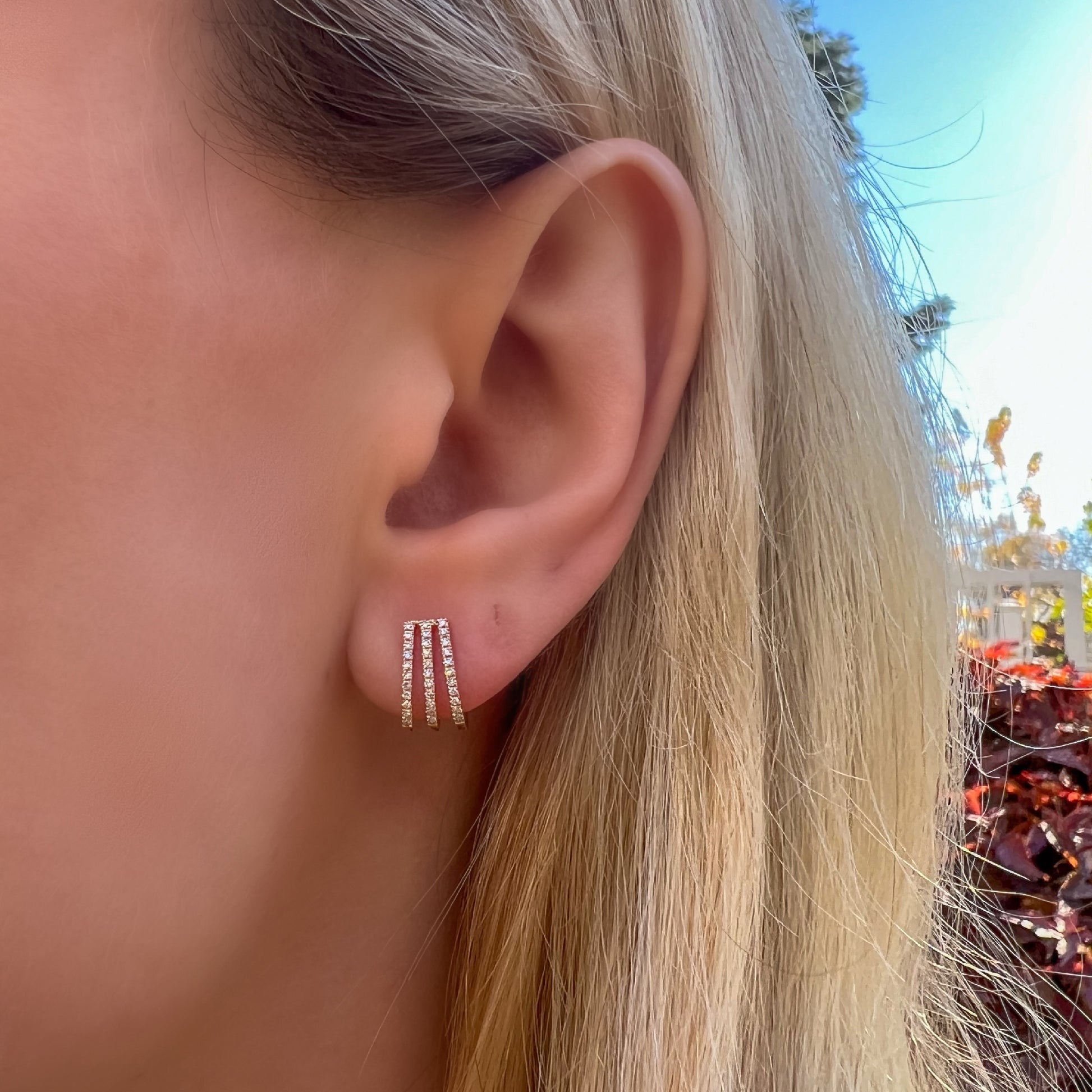 Pave' Diamond Three Row Hoop Earrings in Gold from Alexandra Marks Jewelry