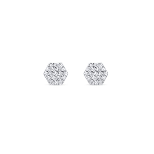 Diamond Hexagon Stud Earrings in White Gold | Alexandra Marks Jewelry