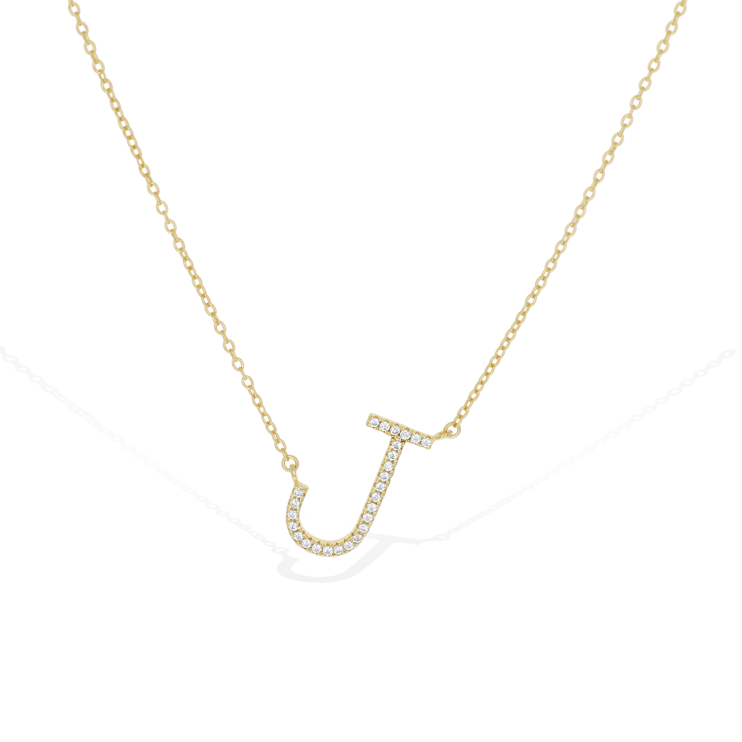 Letter J Diamond Necklace in Gold
