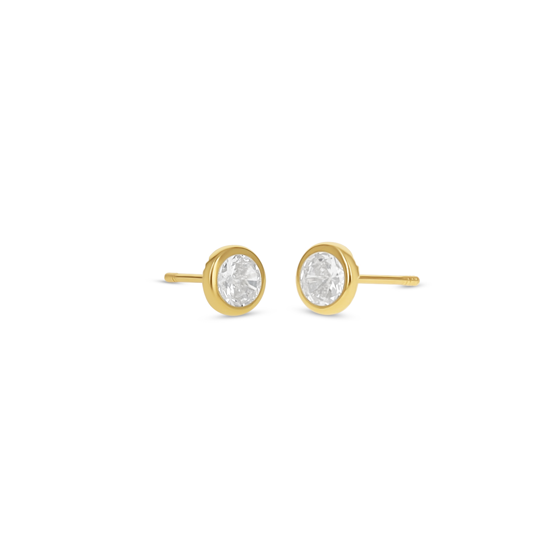 Bezel Set CZ Screw Back Stud Earrings in 14kt Gold | Alexandra Marks Jewelry