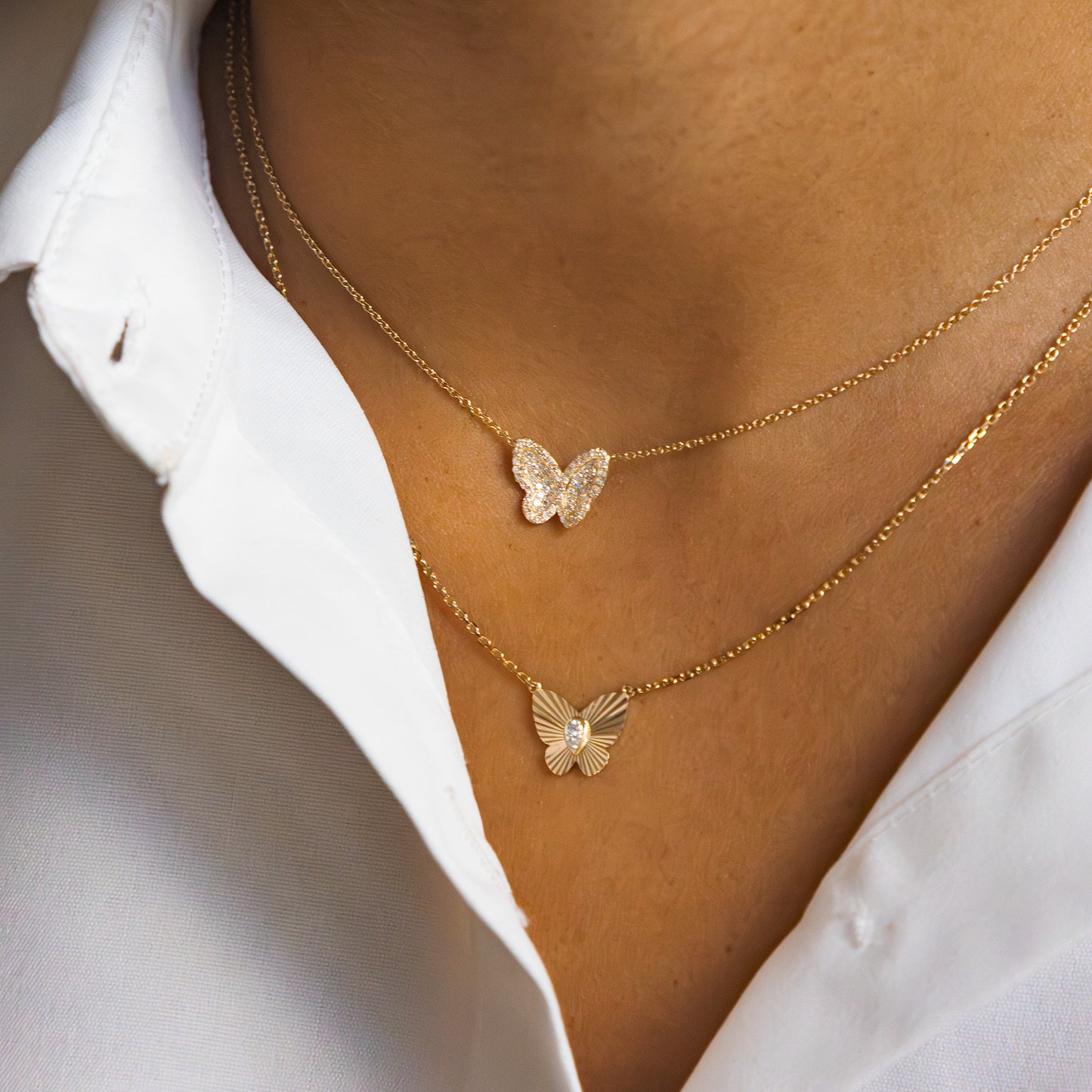 Dainty Diamond Butterfly Necklace In 14kt Yellow Gold | Alexandra Marks Jewelry