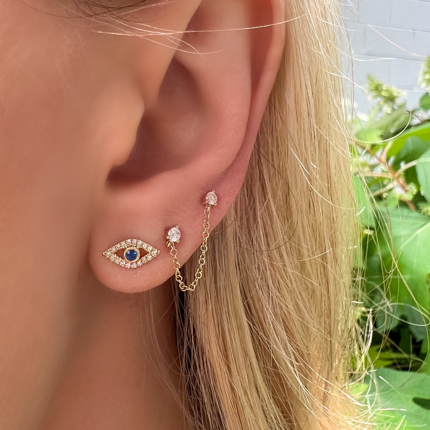 Gold Diamond Sapphire Evil Eye Stud Earrings from Alexandra Marks Jewelry