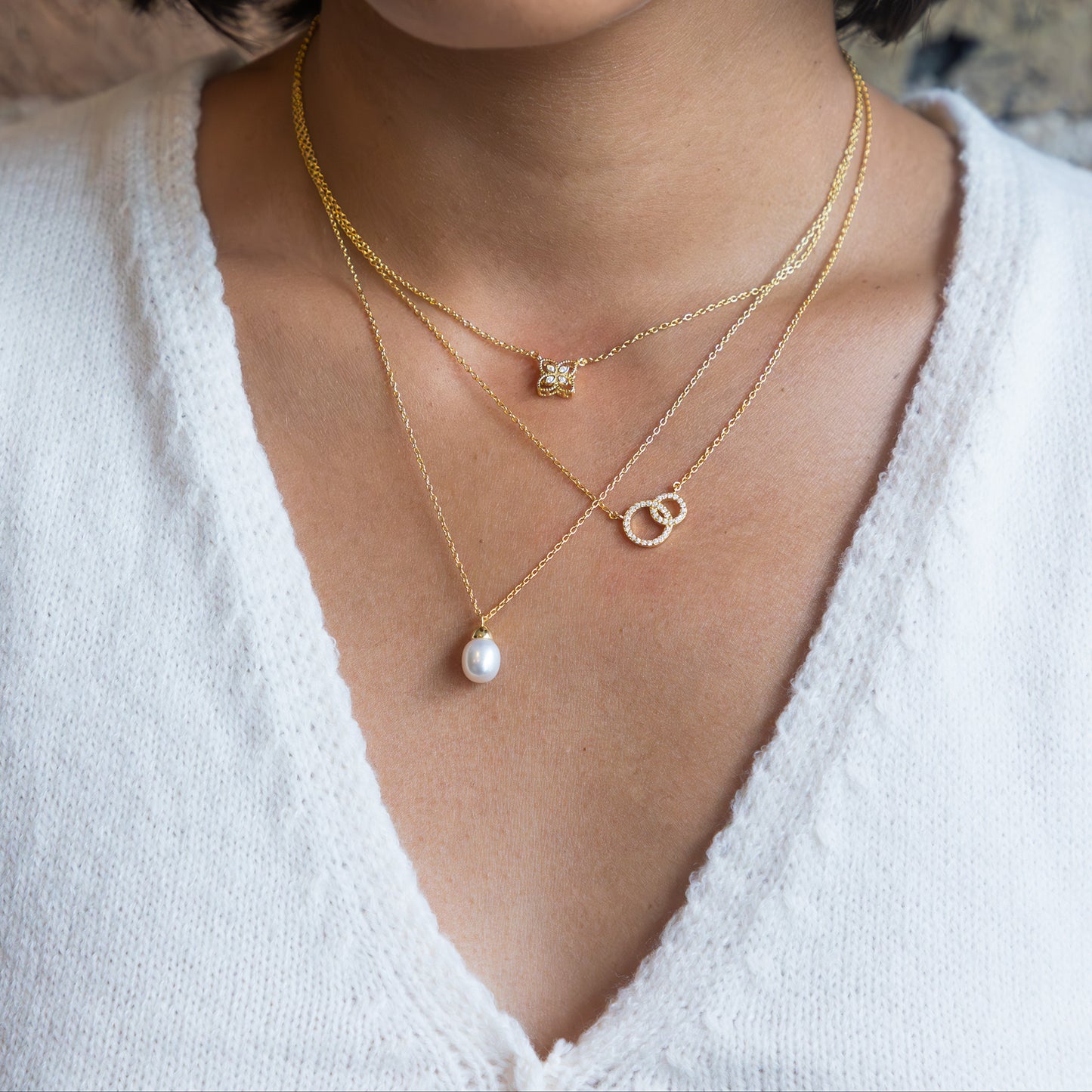 White Pearl Drop Pendant Necklace in Gold | Alexandra Marks Jewelry