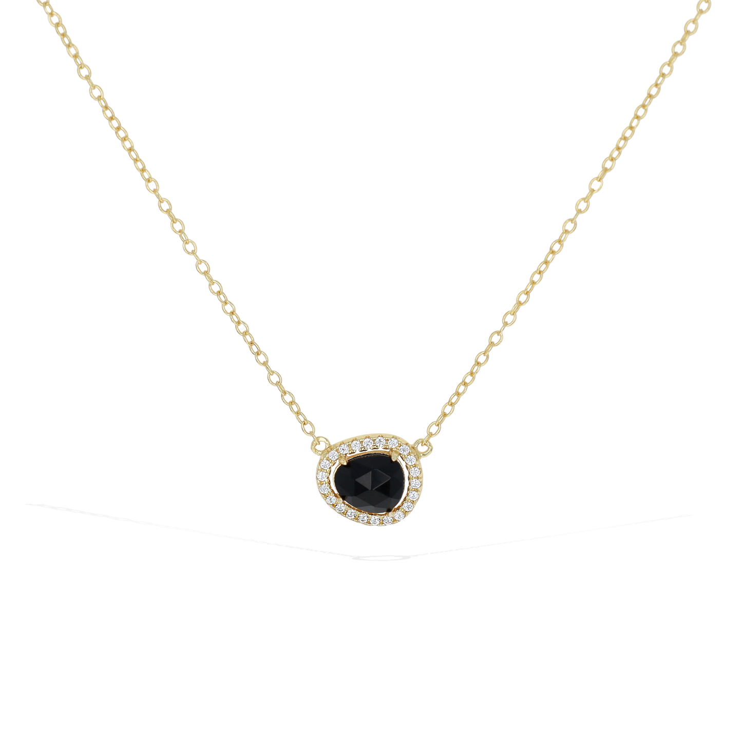 Black Onyx Gemstone Necklace in Gold