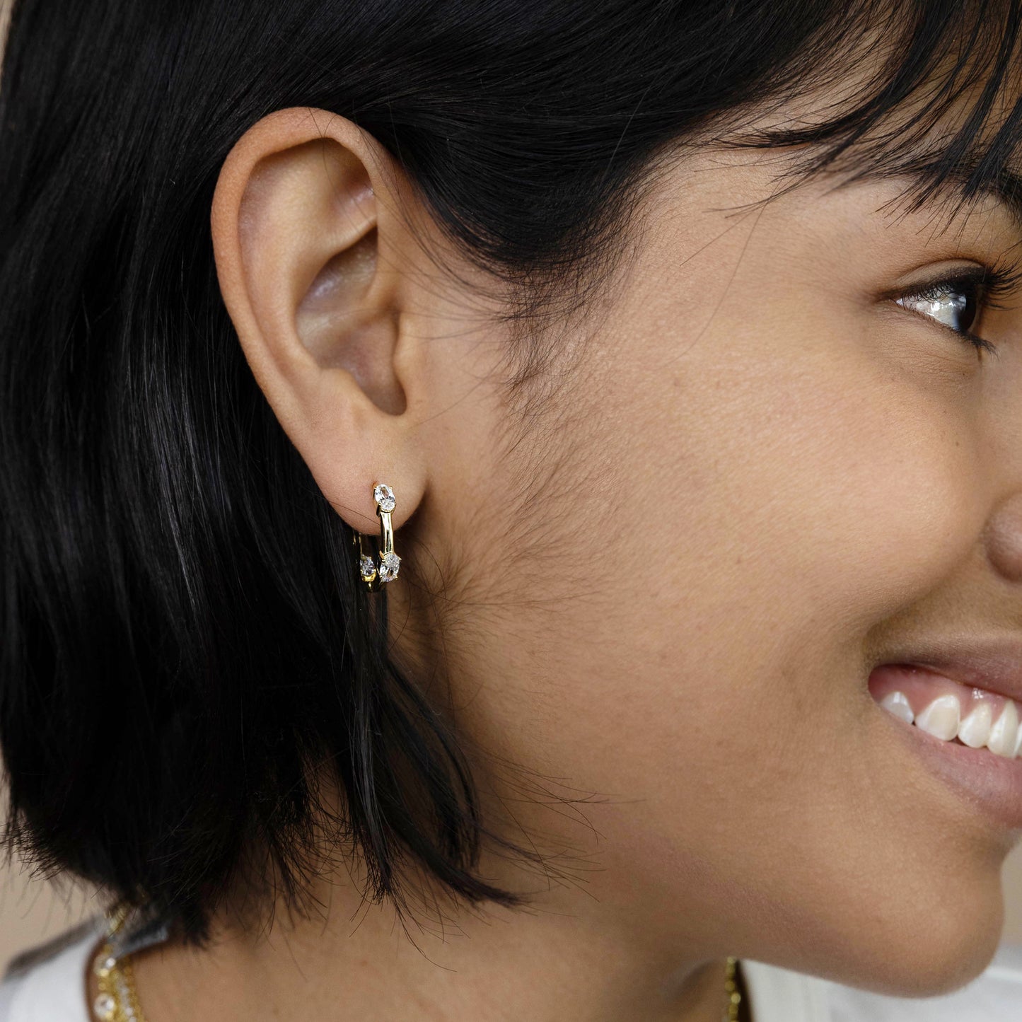 Gold Oval CZ Hoop Earrings from Alexandra Marks Jewelry