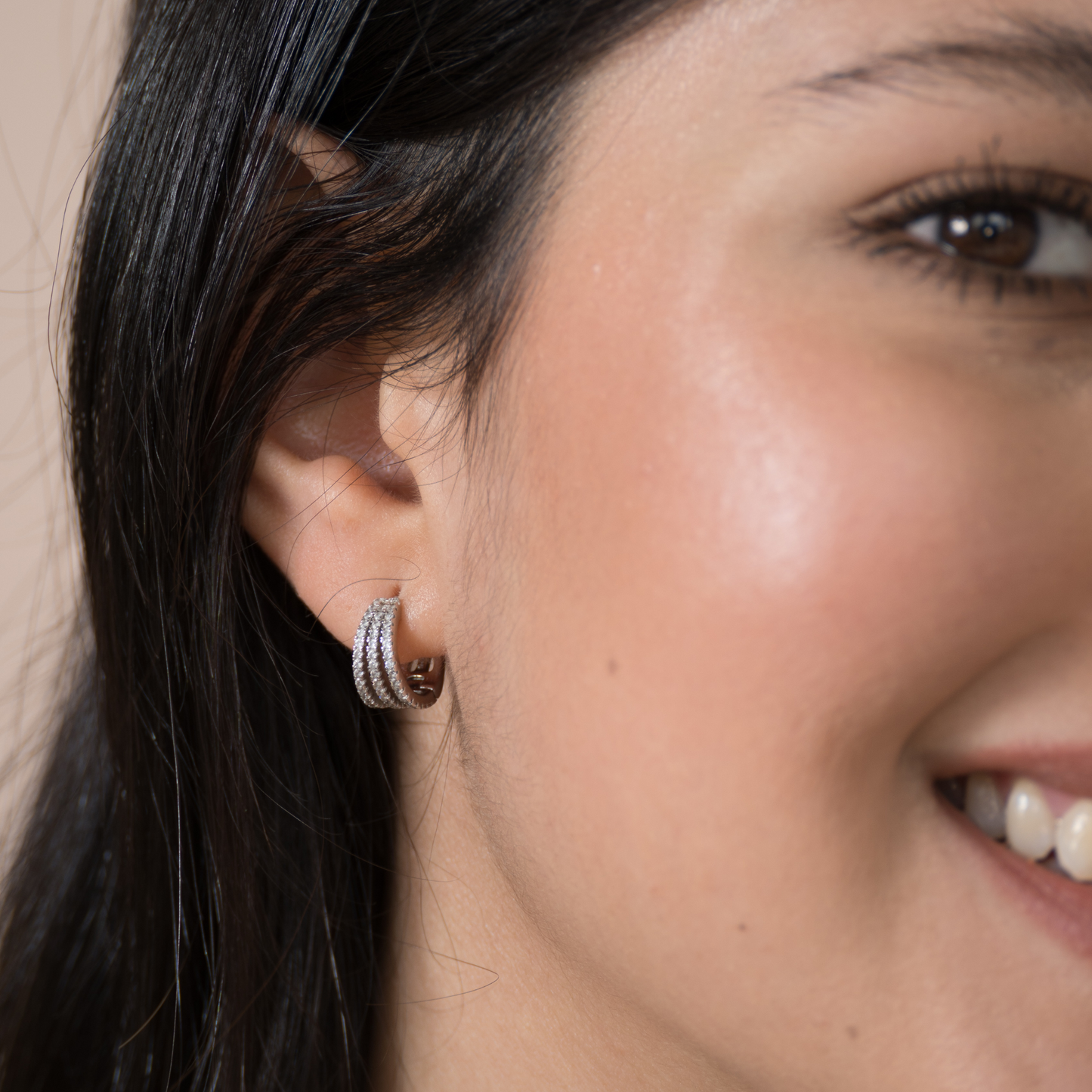 Three Row Diamond Like Huggie Hoop Earrings from Alexandra Marks Jewelry