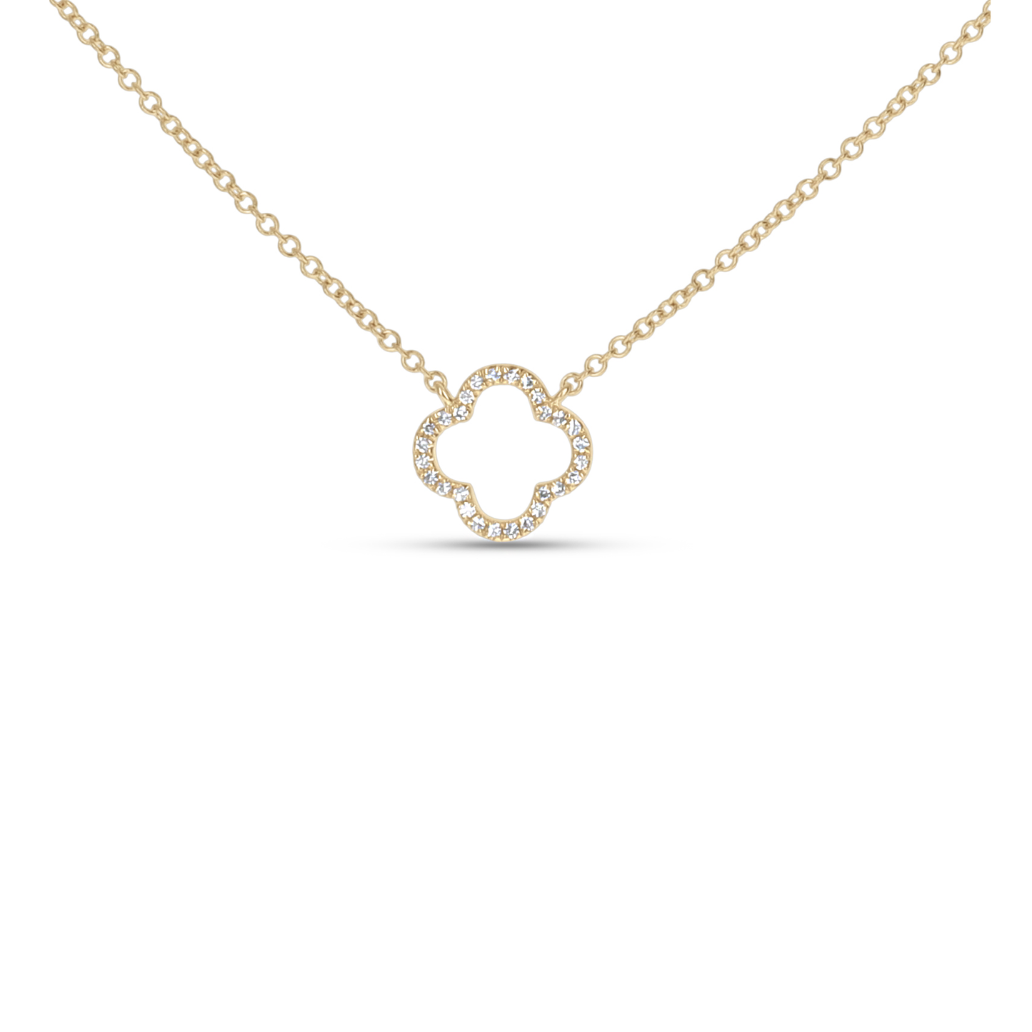 Gold Open Clover Diamond Necklace in 14kt Yellow Gold
