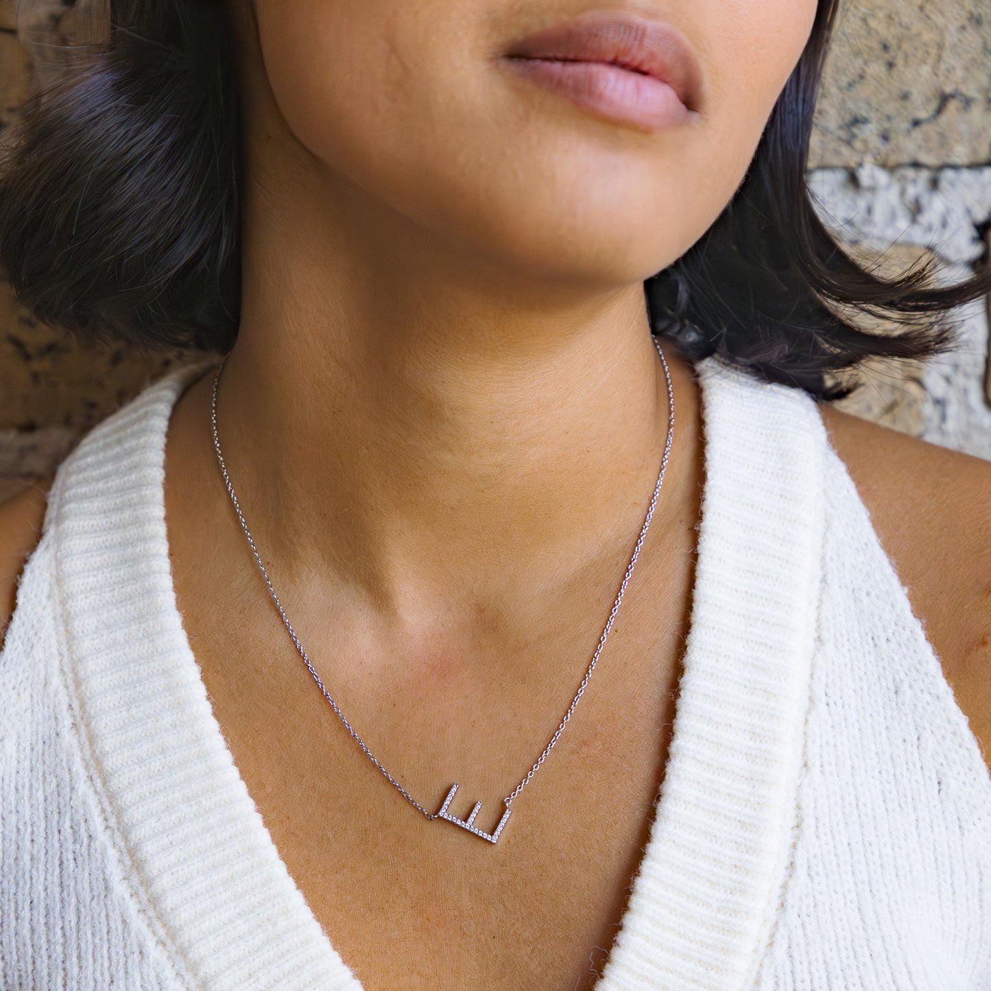 Letter E Initial Necklace in Silver