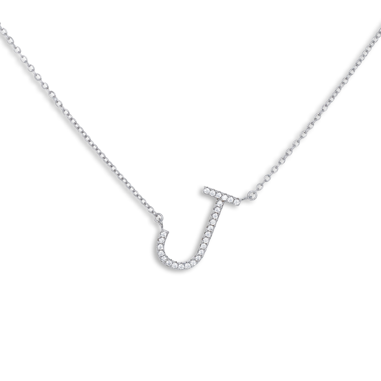 Diamond Letter J Necklace in Silver
