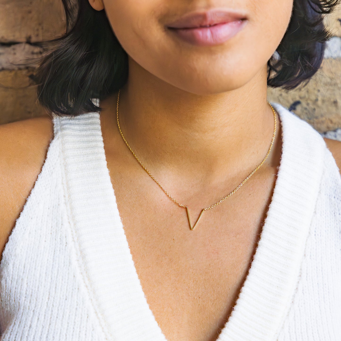 Gold Letter V Initial Necklace from Alexandra Marks Jewelry