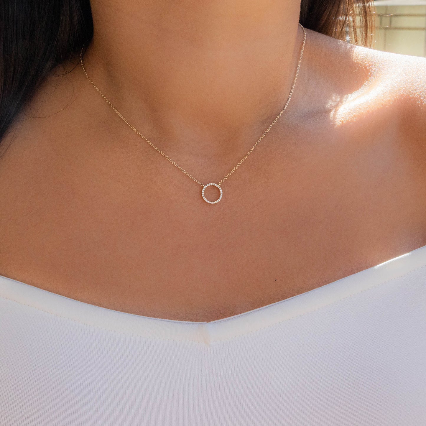 Medium Sized Open Circle Necklace in 14kt yellow gold