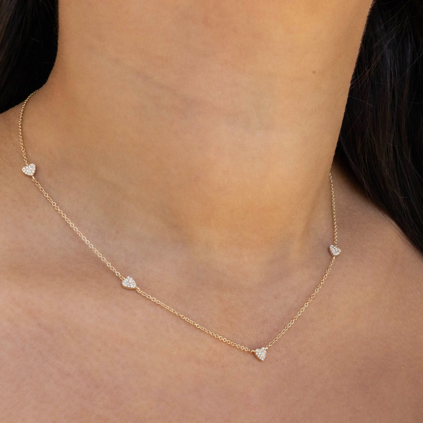 Tiny Heart Station Necklace in Gold