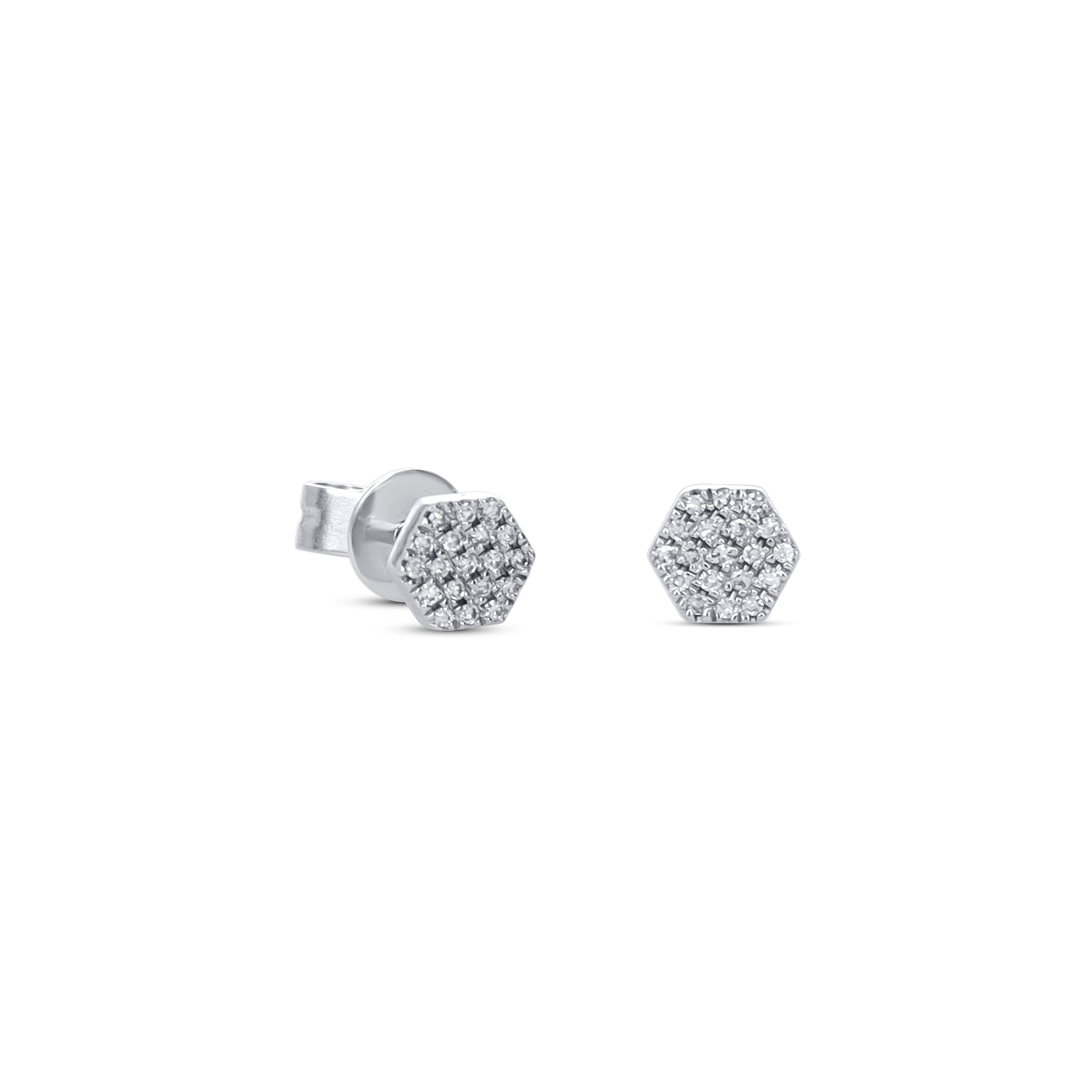 Mini Diamond Hexagon Stud Earrings in 14kt White Gold | Alexandra Marks Jewelry