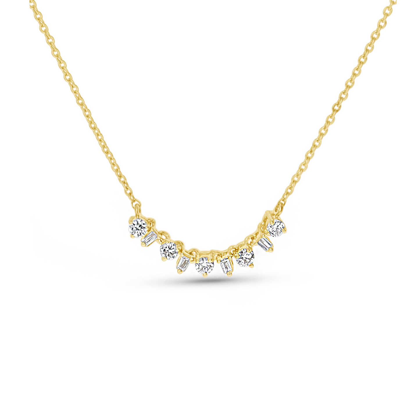 Baguette and Diamond Necklace in Yellow Gold