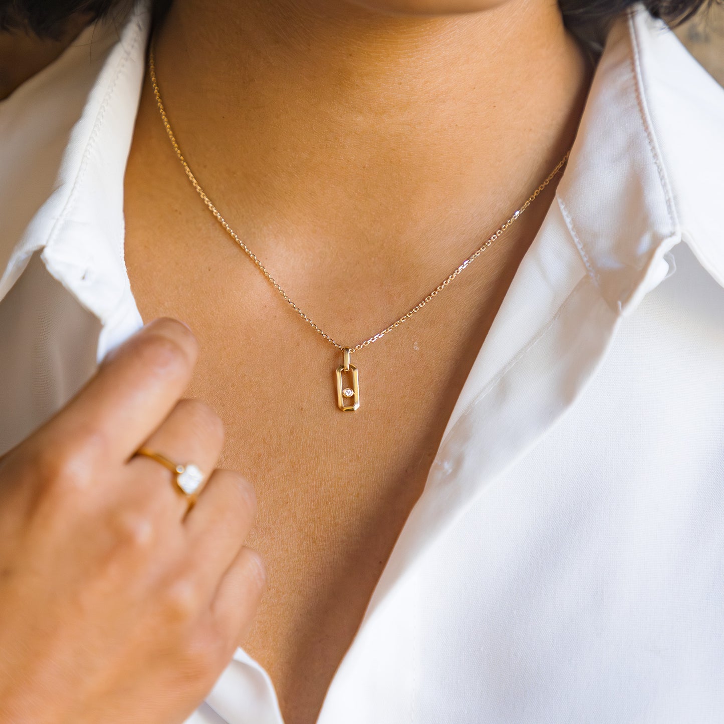 Contemporary Rectangle Necklace in Gold