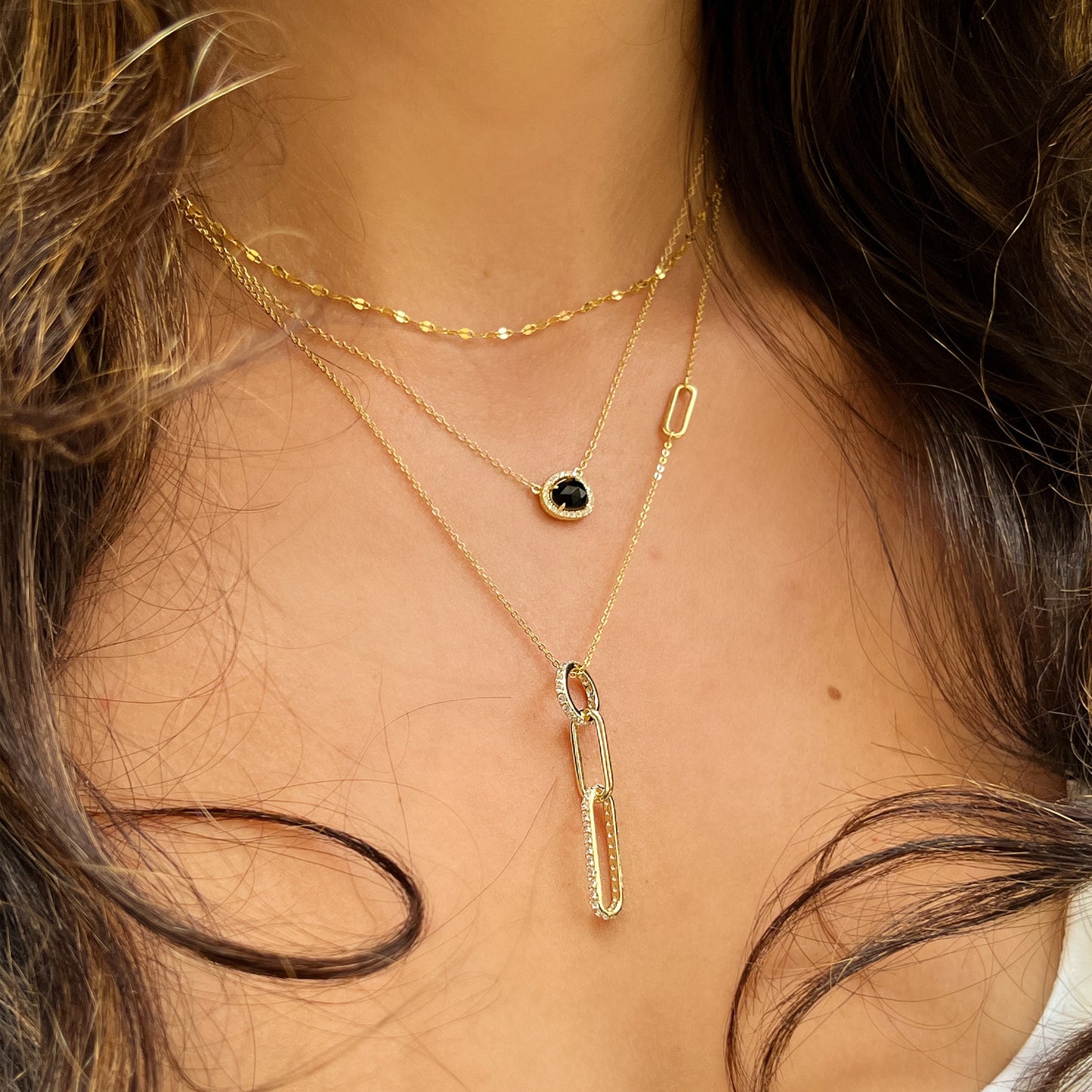 Gold Oval Link Drop Necklace
