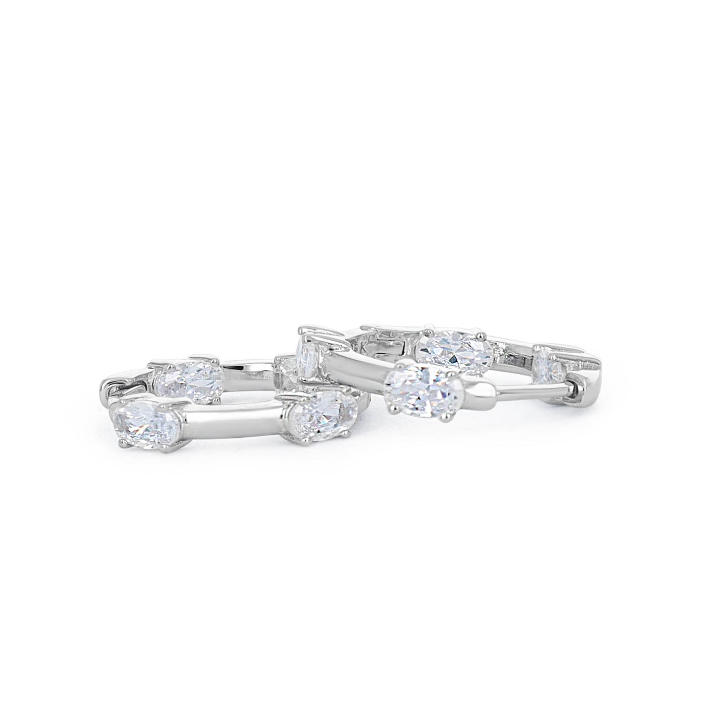 Classic Oval CZ Silver Hoop Earrings