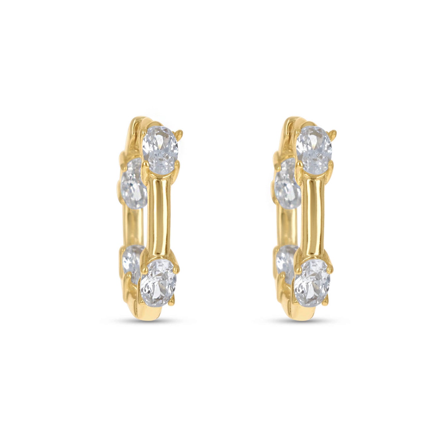 Oval CZ Inside-Outside Hoop Earrings in Gold