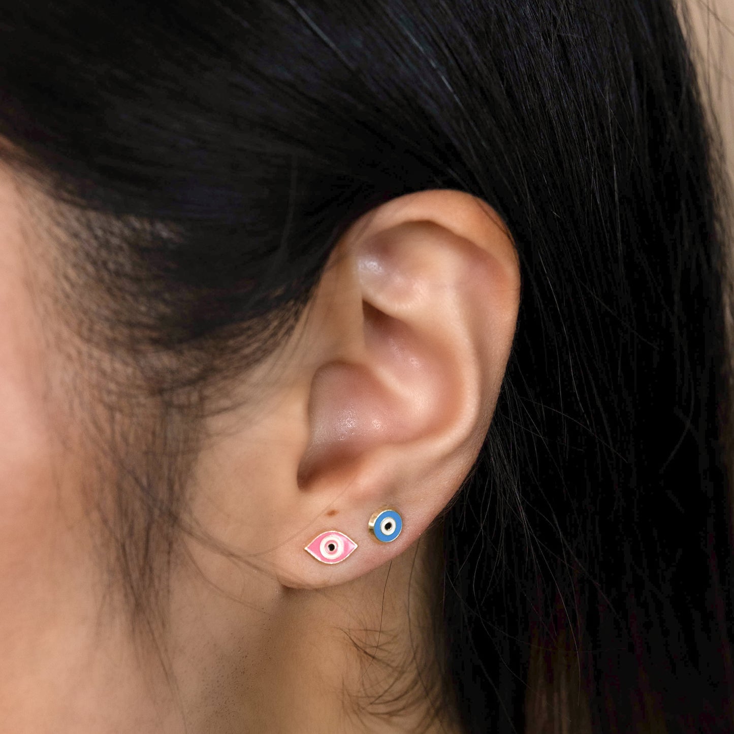 Evil Eye 14kt Gold Studs in Pink