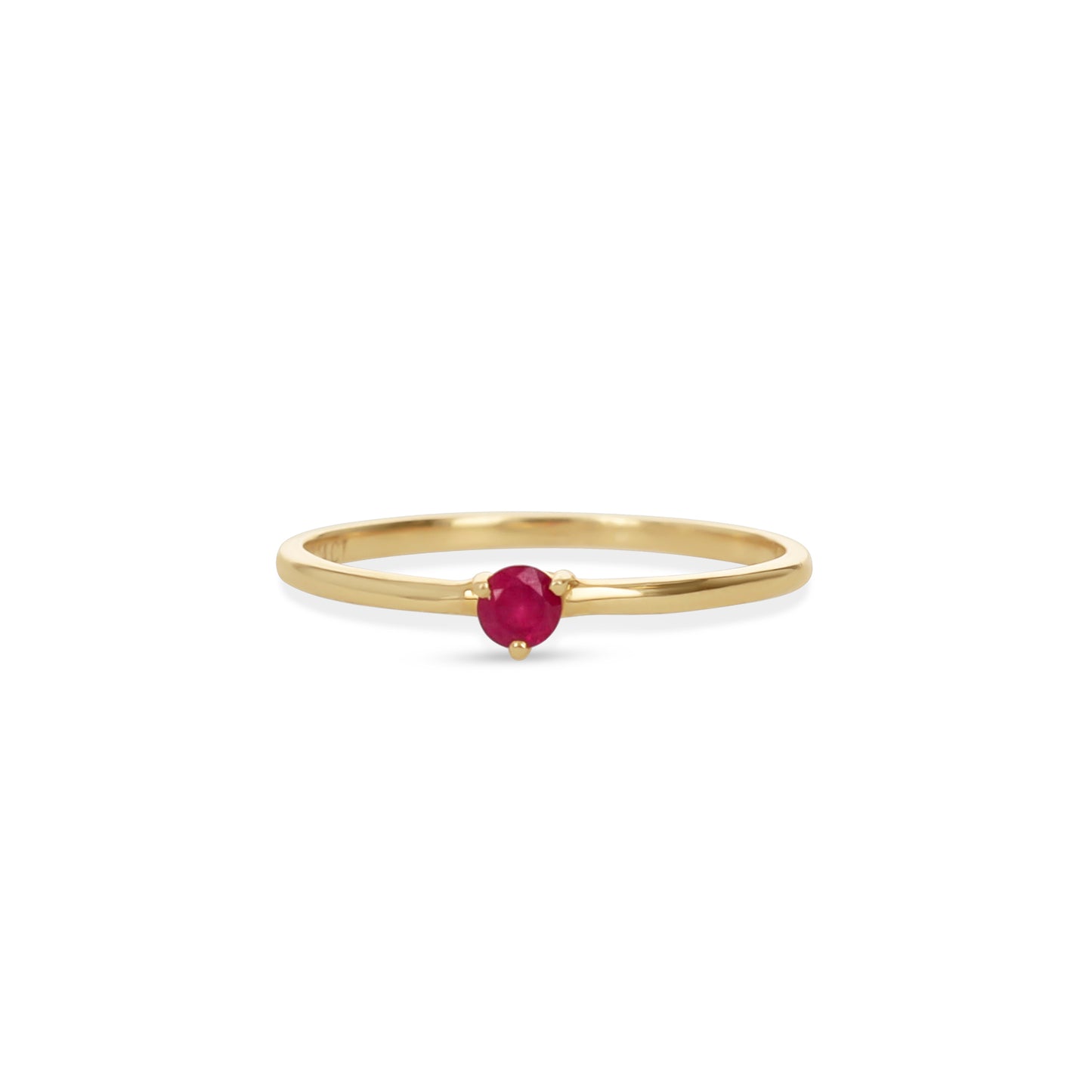 Classic Ruby Solitaire Birthstone Ring in 14kt Yellow Gold From Alexandra Marks Jewelry.