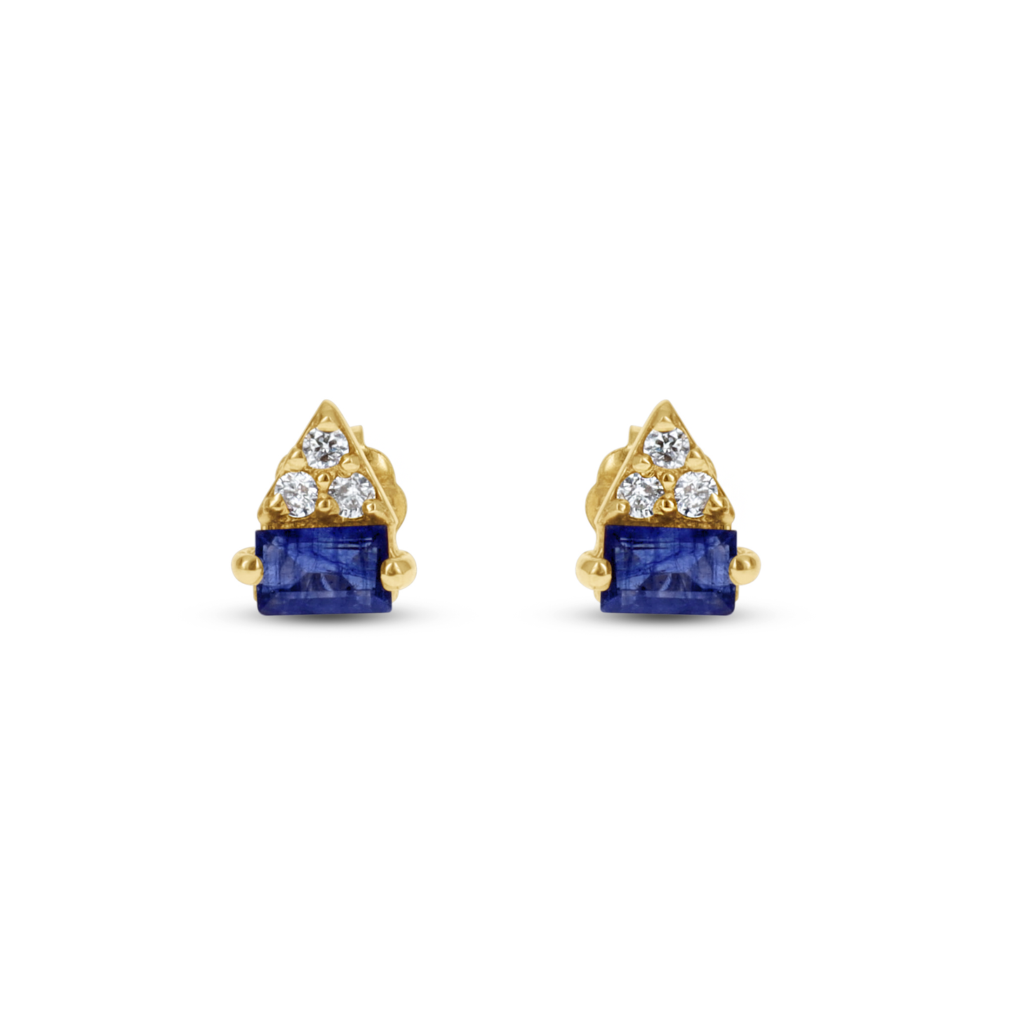 Sapphire and Diamond Geometric Stud Earrings in Yellow Gold