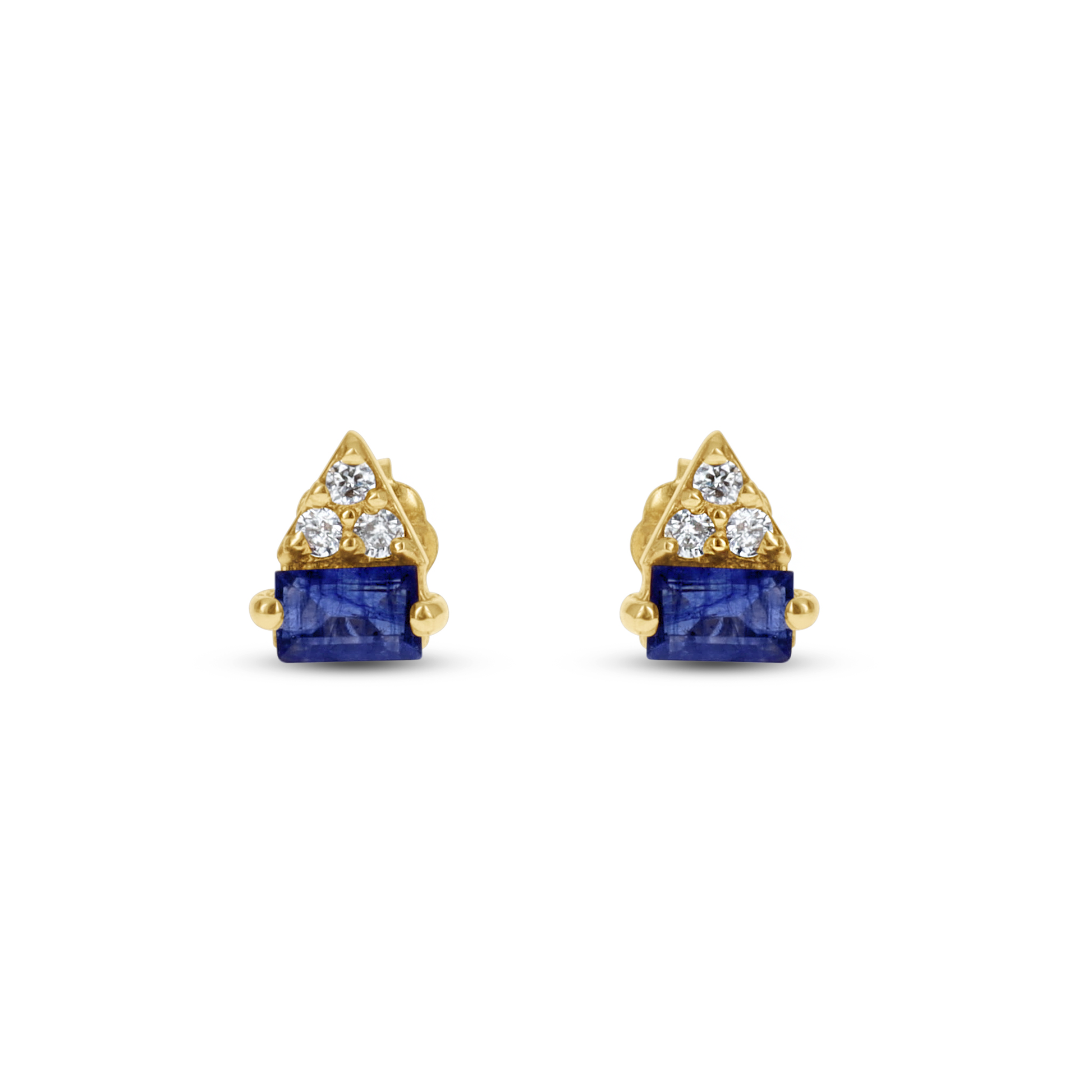 Sapphire and Diamond Geometric Stud Earrings in Yellow Gold