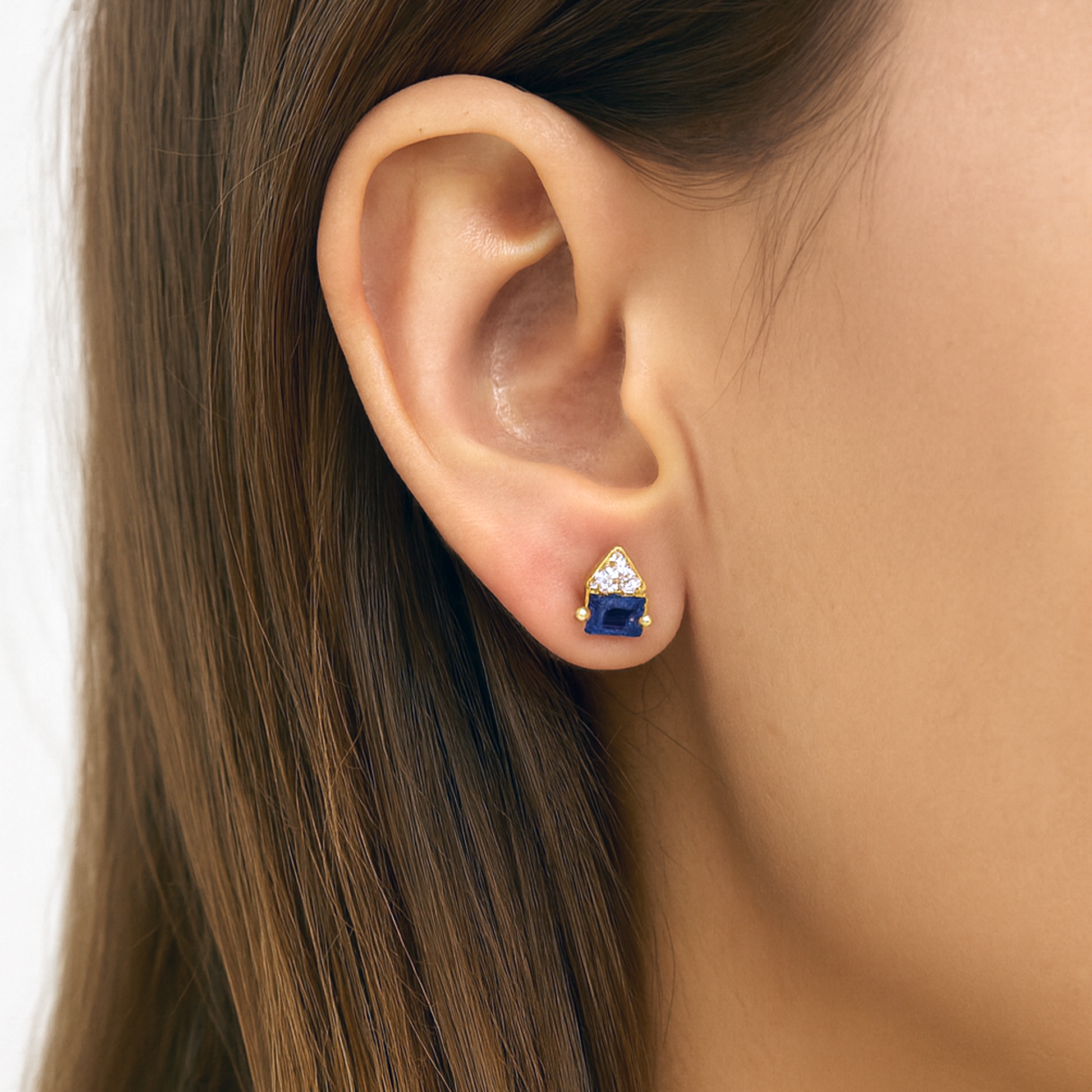 Sapphire Triangle Stud Earrings