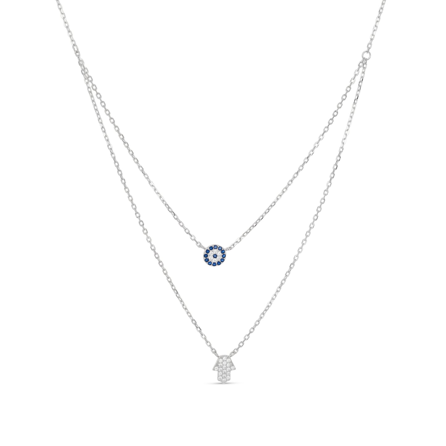 Hamsa Evil Eye Sterling Silver Necklace